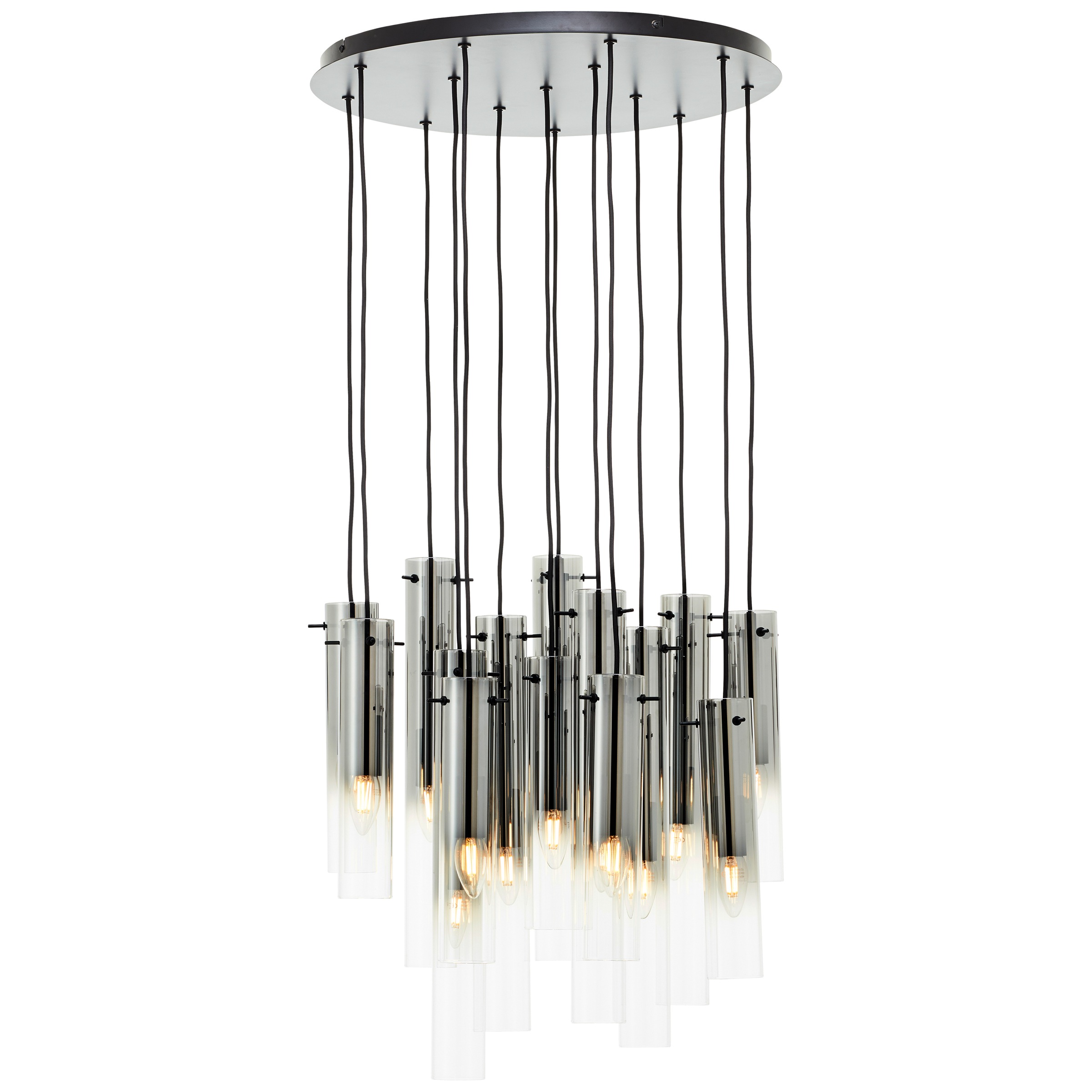 Brilliant Pendelleuchte »Glasini«, 14 flammig, Leuchtmittel E14 | ohne Leuchtmittel, 199 x 52 cm, 14 x E14, kürzbar, Metall/Rauchglas, matt schwarz