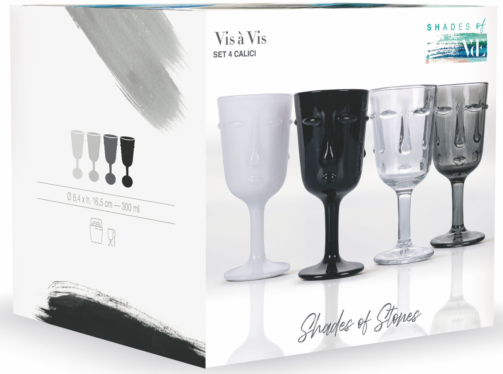 Villa d'Este Weinglas »Vis à Vis Stones«, (Set, 4 tlg.), Gläser-Set, Inhalt 300 ml