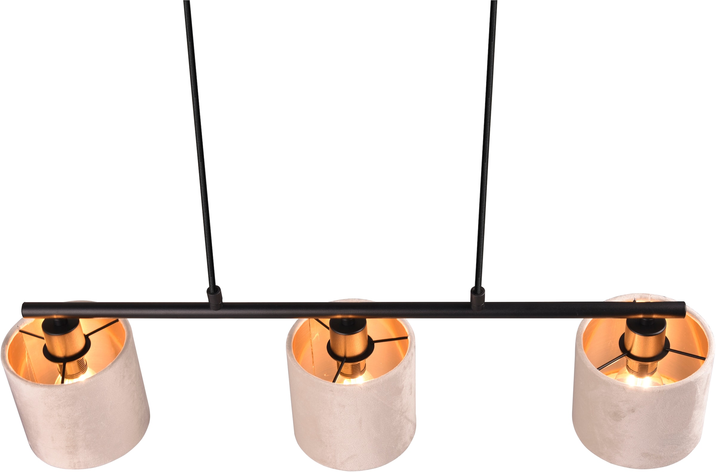 my home Pendelleuchte »JOSIE, Hängeleuchte 3-flammig mit Samtschirm beige / innen gold IP20«, 3 flammig, Leuchtmittel E14 | Leuchtmittel wechselbar, Hängelampe Esszimmer höhenverstellbar bis 150 cm, exkl Leuchtmittel