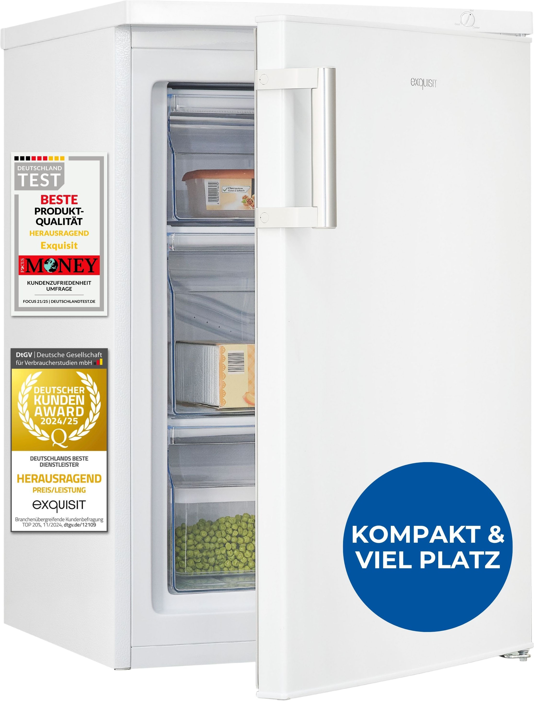 exquisit Gefrierschrank »GS81-H-010C weiss« 84,5 cm hoch 56 cm breit Türgriff für Komfort, flexible Gefrierschubladen für mehr Ordnung