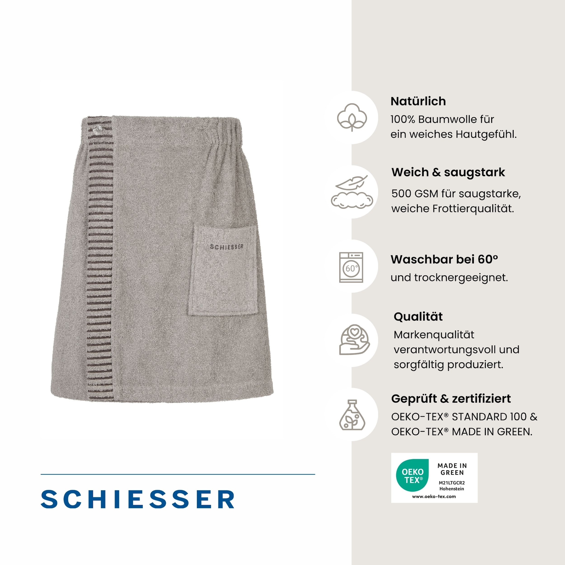 Schiesser Kilt »Rom aus weicher Baumwolle, saugstark und 3-fach weitenverstellbar« 1 Stk. OEKO-TEX® MADE IN GREEN