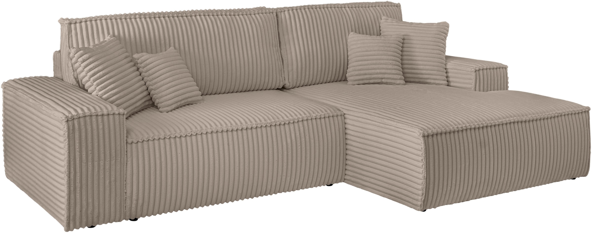 andas Ecksofa »Finnley Schlafsofa 267 cm in Bouclé, Struktur fein u. Cord, L-Form,«, Schlaffunktion m. Bettkasten (136/210 cm), Bouclé, Struktur und Cord