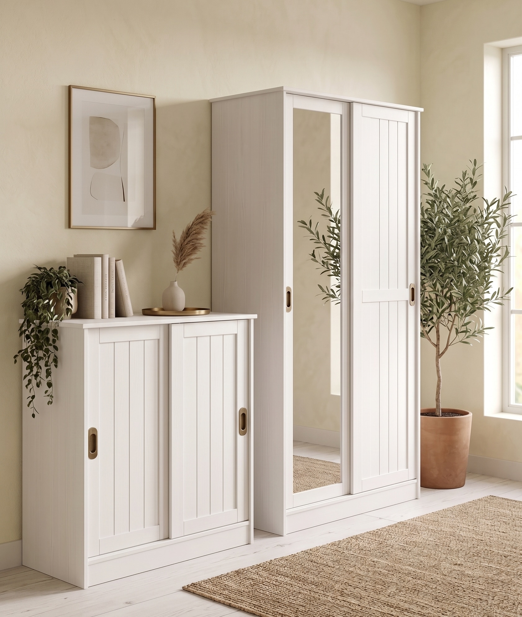 OTTO home Garderobenschrank »Malmö Mehrzweckschrank mit Schiebetüren und Spiegel« aus massiver FSC®-zertifizierter Kiefer, B/T/H 93/37/187 cm