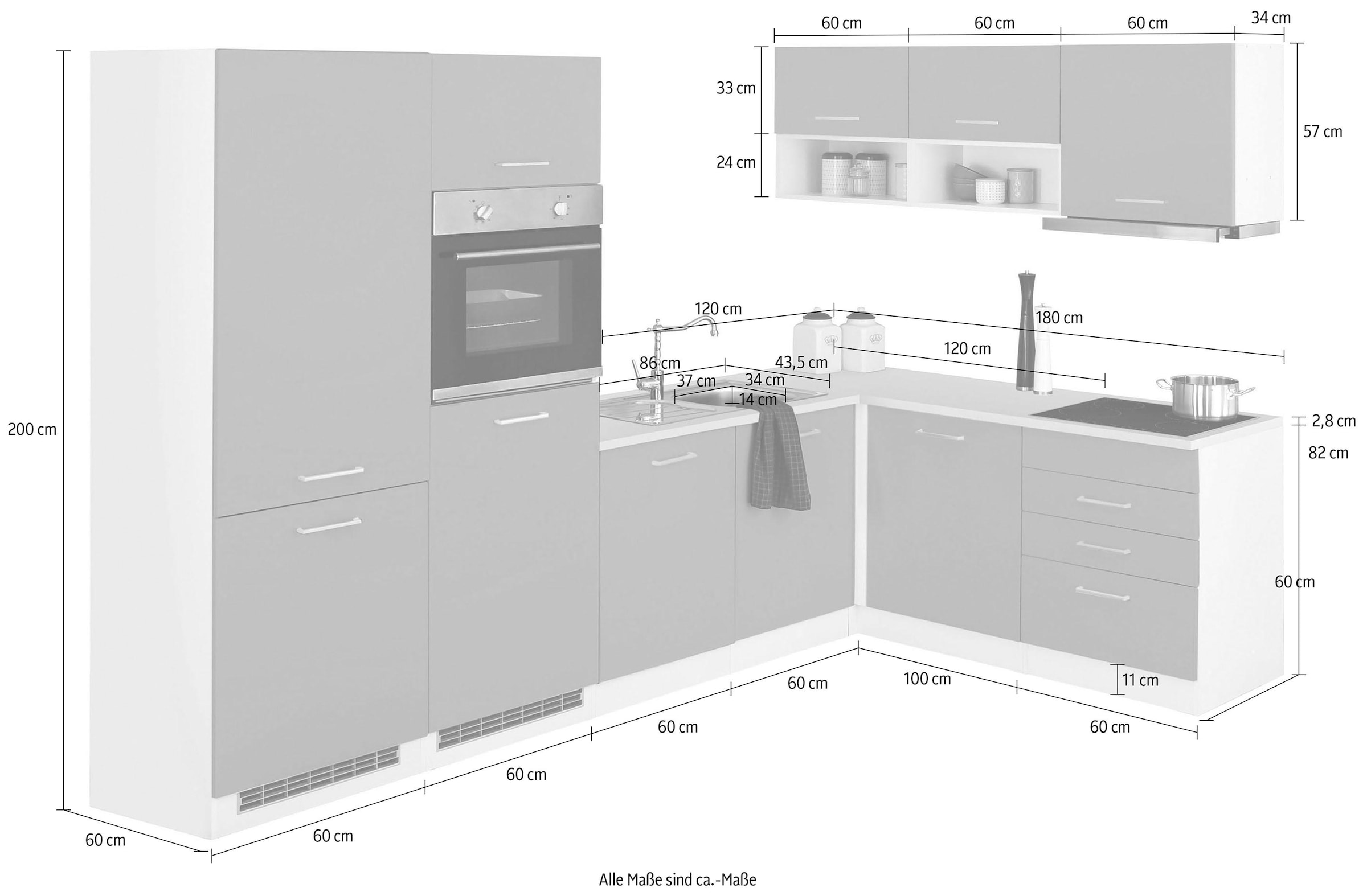 HELD MÖBEL Winkelküche »Visby«, mit E-Geräte, 300x180 cm, inkl. Kühl/Gefrierkombi und Geschirrspüler