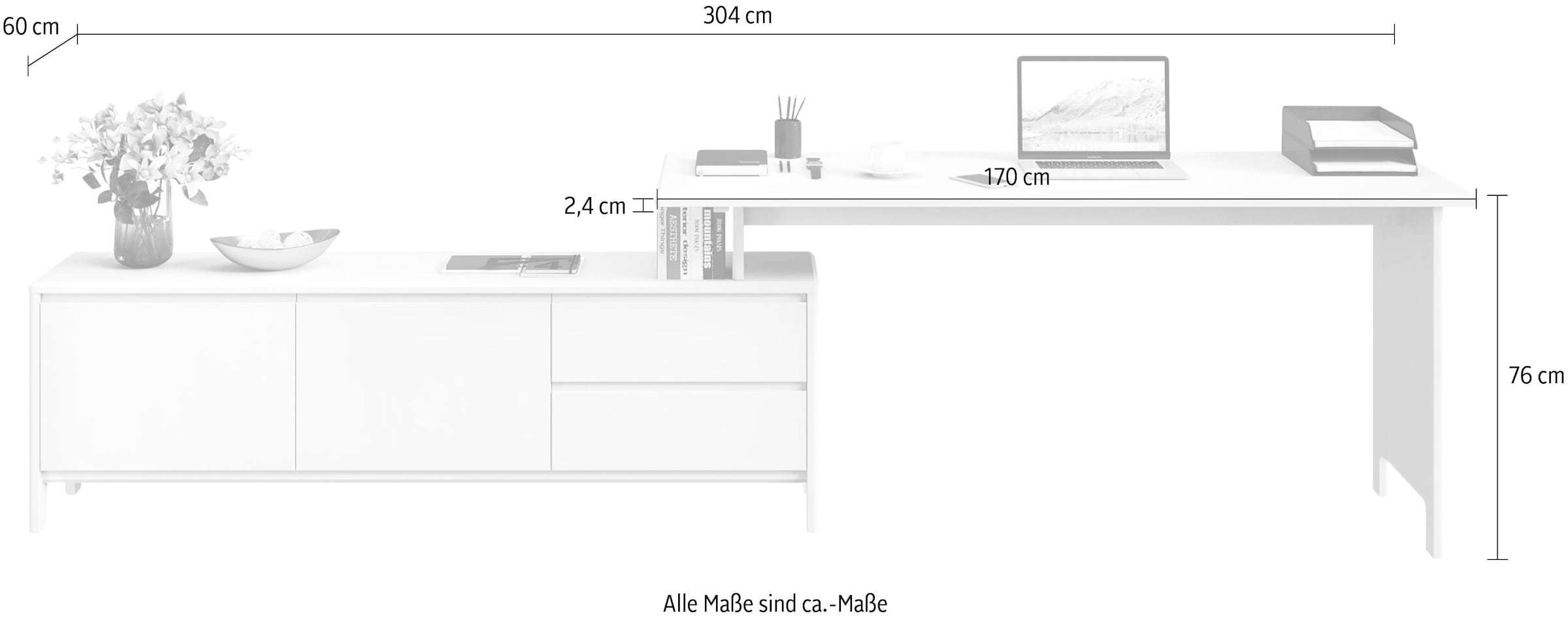 Home affaire Schreibtisch »Luven«, Breite 170-304 cm