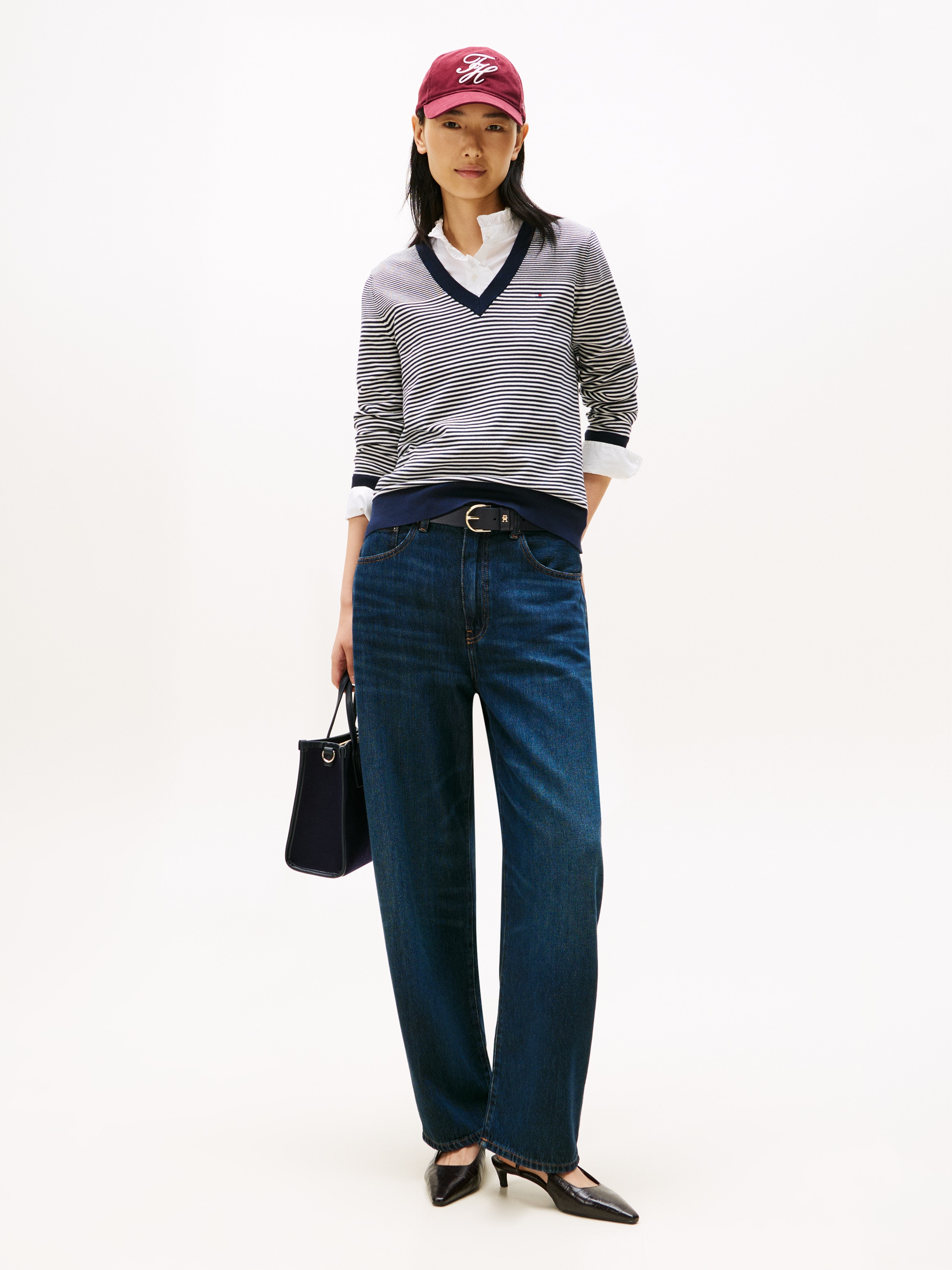 Tommy Hilfiger V-Ausschnitt-Pullover »CO JERSEY STITCH V-NK SWEATER mit V-Ausschnitt und Ripp« Baumwollmischung