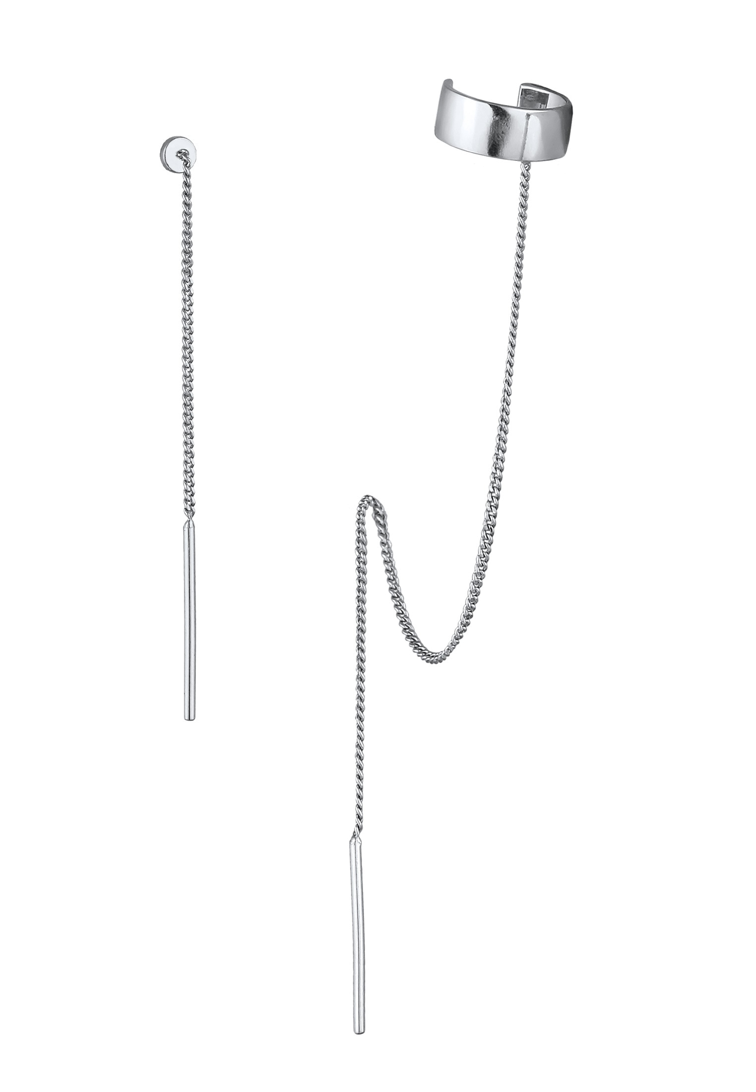 Elli Paar Ohrhänger »Ohrringe Earcuff mit Kette Durchzieher Plättchen Poliert 925 Silber«