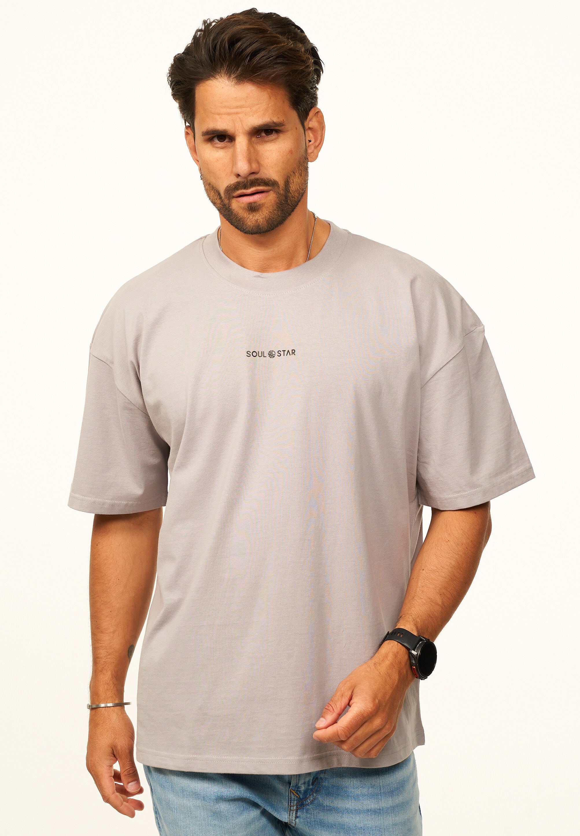 SOULSTAR T-Shirt »Kurzarm Oversize aus 100% Baumwolle mit Rundhalsausschnitt Crew Neck für Herren« Basic Oberteil Crew-Neck kurzärmlig aus 100% Baumwolle für Männer
