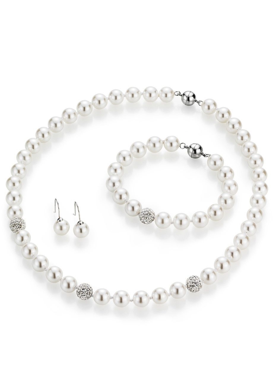 Firetti Schmuckset »Collier, Armband und Ohrhaken«, mit Muschelkernperlen und Kristallsteinen