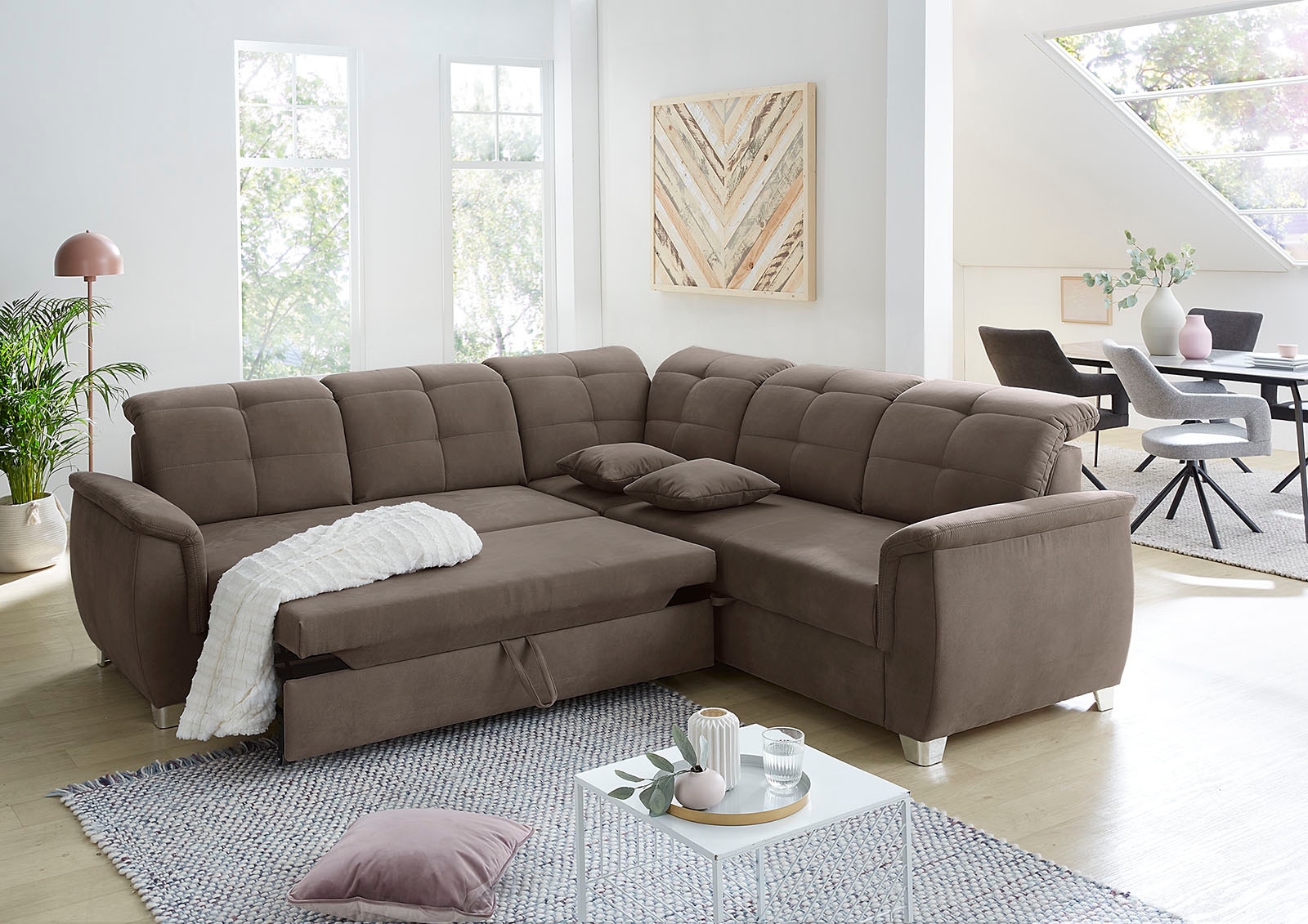 Jockenhöfer Gruppe Ecksofa »Udine L-Form« 6 individuell, verstellbaren Kopfteilen, Gästebett- und Relaxfunktion