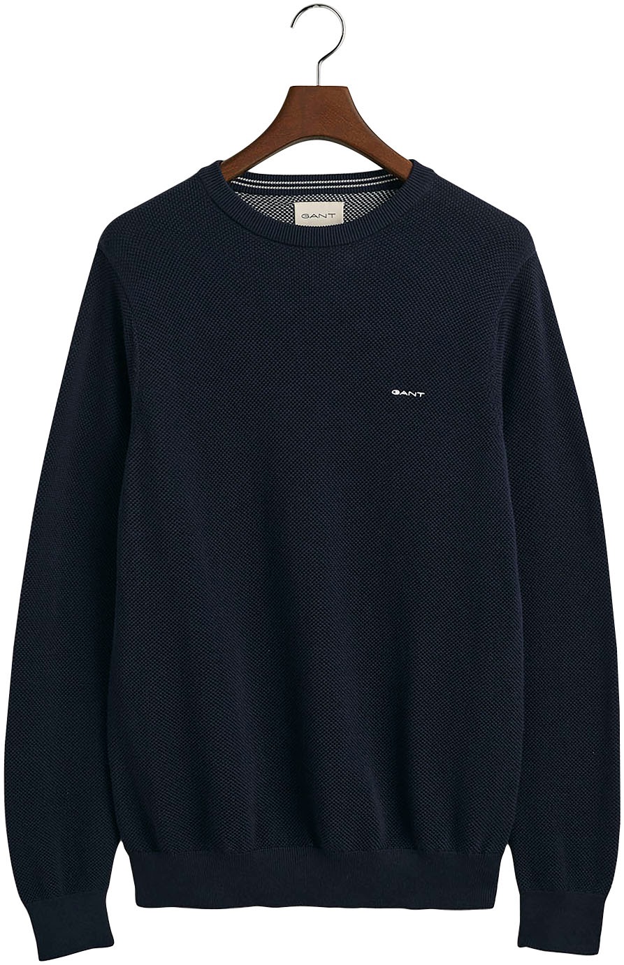 Gant Rundhalspullover »COTTON PIQUE C-NECK«, mit Logostickerei auf der Brust