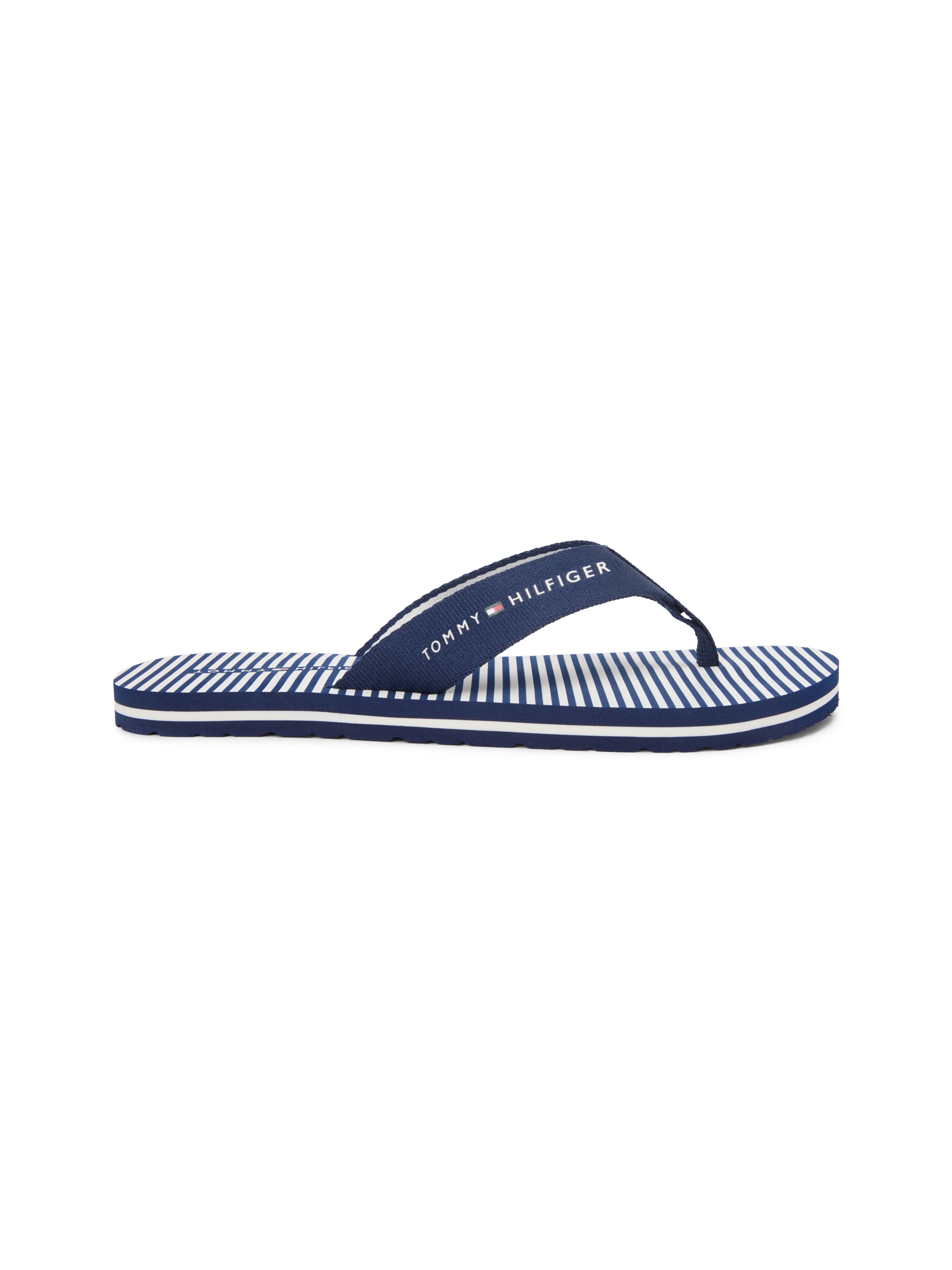 Tommy Hilfiger Zehentrenner »TH ITHACA STRIPE SUMMER SANDAL«  Sommerschuh, Pool Slide, Dianette, Flat mit Logo-Schriftzug