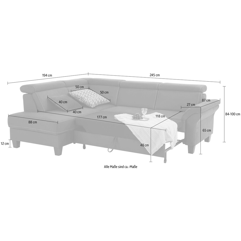 Home affaire Ecksofa »Arngast«, inkl. Kopfteilverstellung und Federkern, wahlweise mit Bettfunktion