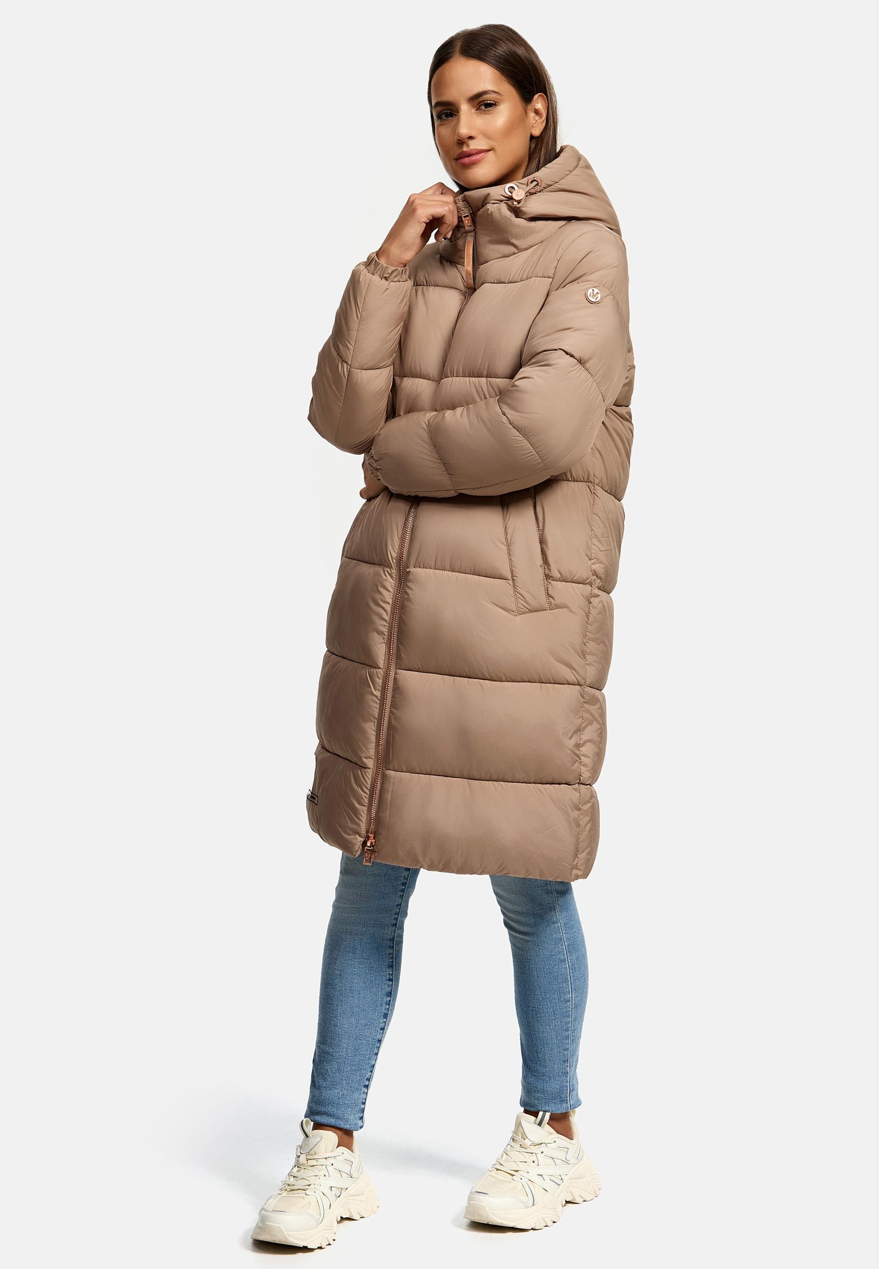 Marikoo Steppmantel »Steppmantel Nomadiaa 16«, Damen Wintermantel mit roséfarbenen Applikationen