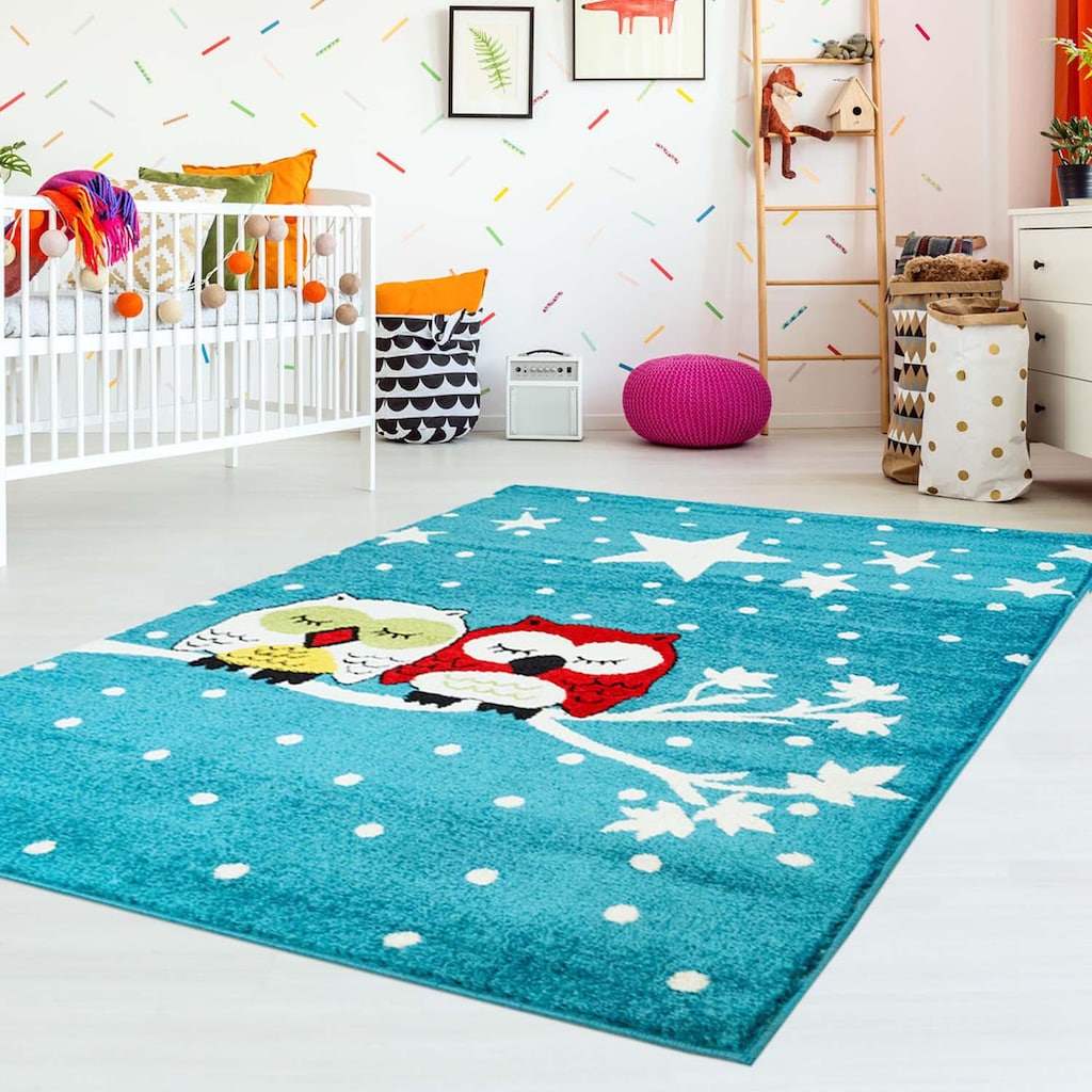 Carpet City Kinderteppich »Moda Kids 1513«, rechteckig, Eulen Motiv, Kurzflor