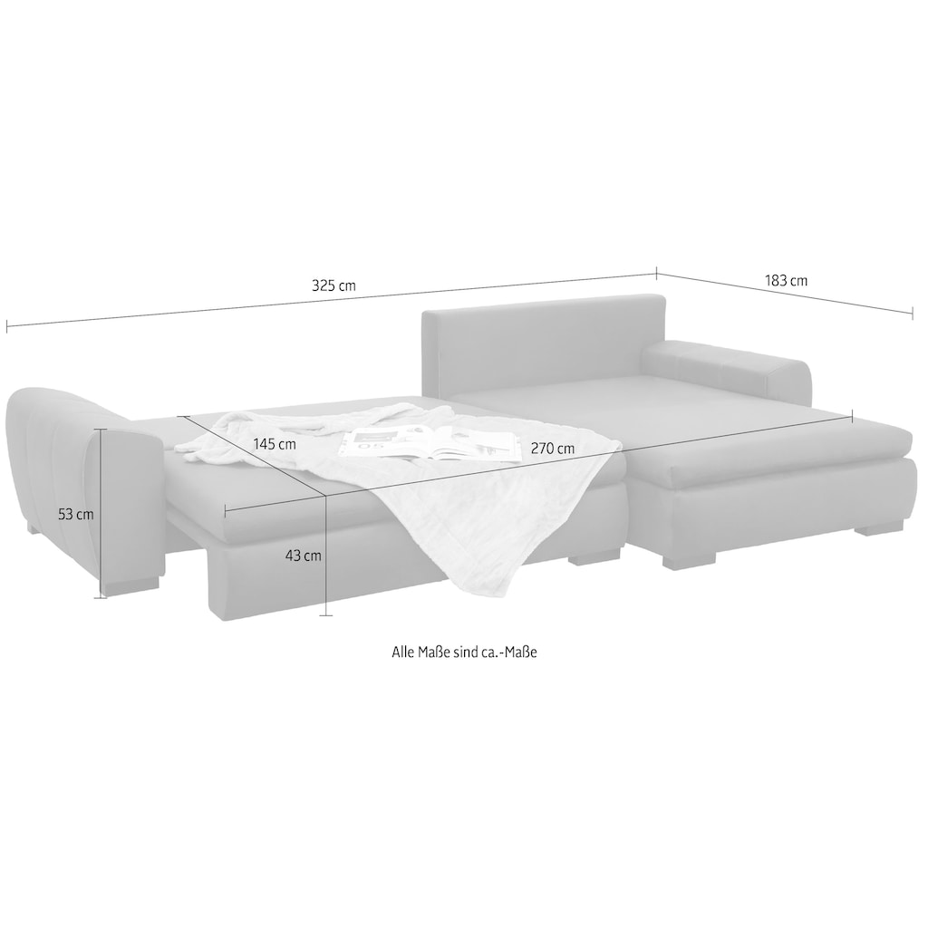 Ecksofa Cara Mia wahlweise mit Bettfunktion und Bettkasten, Massivholzfüße