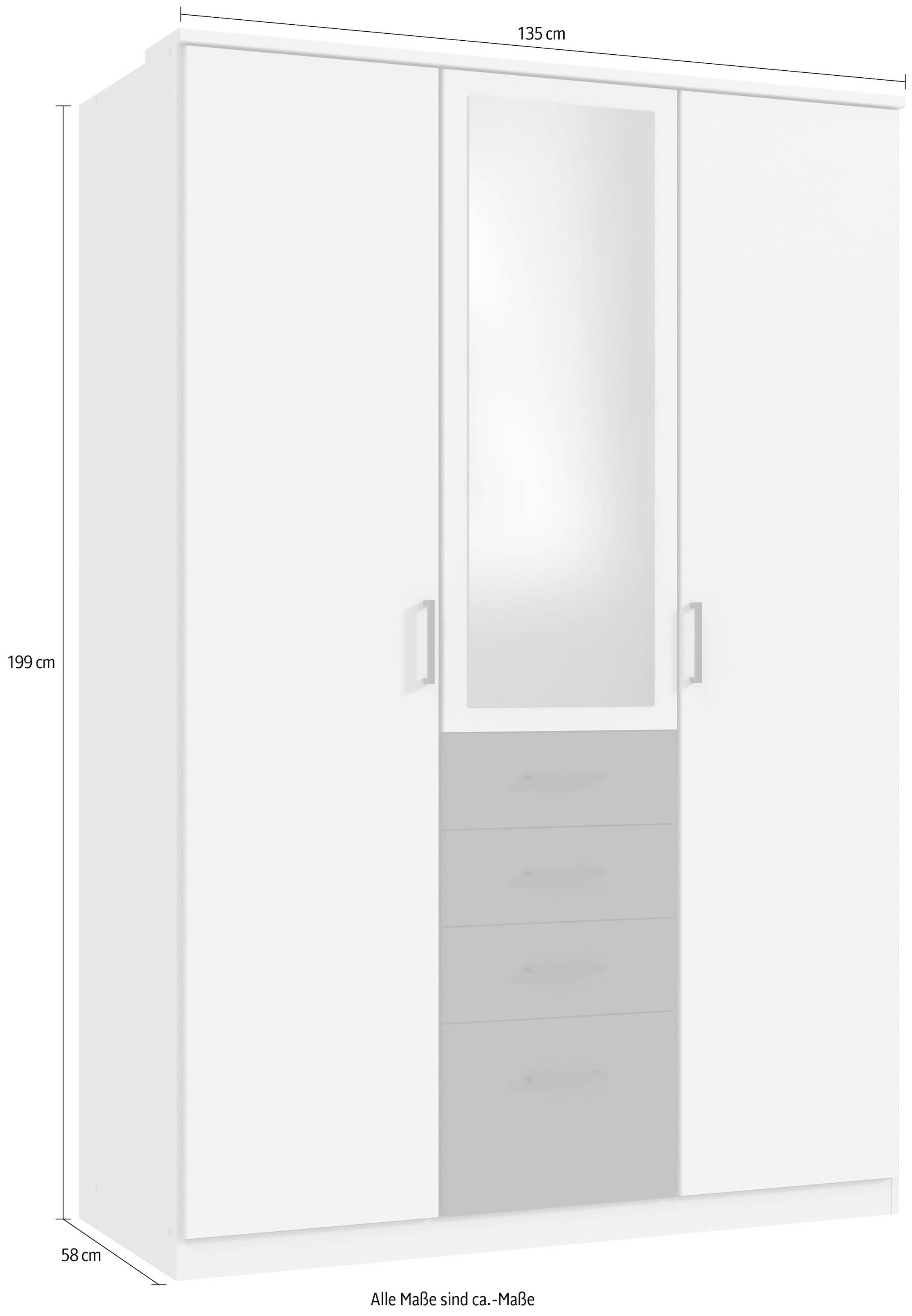 Wimex Kleiderschrank »Cottbus, in weiß oder grau modern kombiniert mit graphitfb.Schubladen«, (in 3 Größen, schwarze Griffe, Made in Germany), mit 4 Schubladen, wahlweise mit oder ohne Spiegel