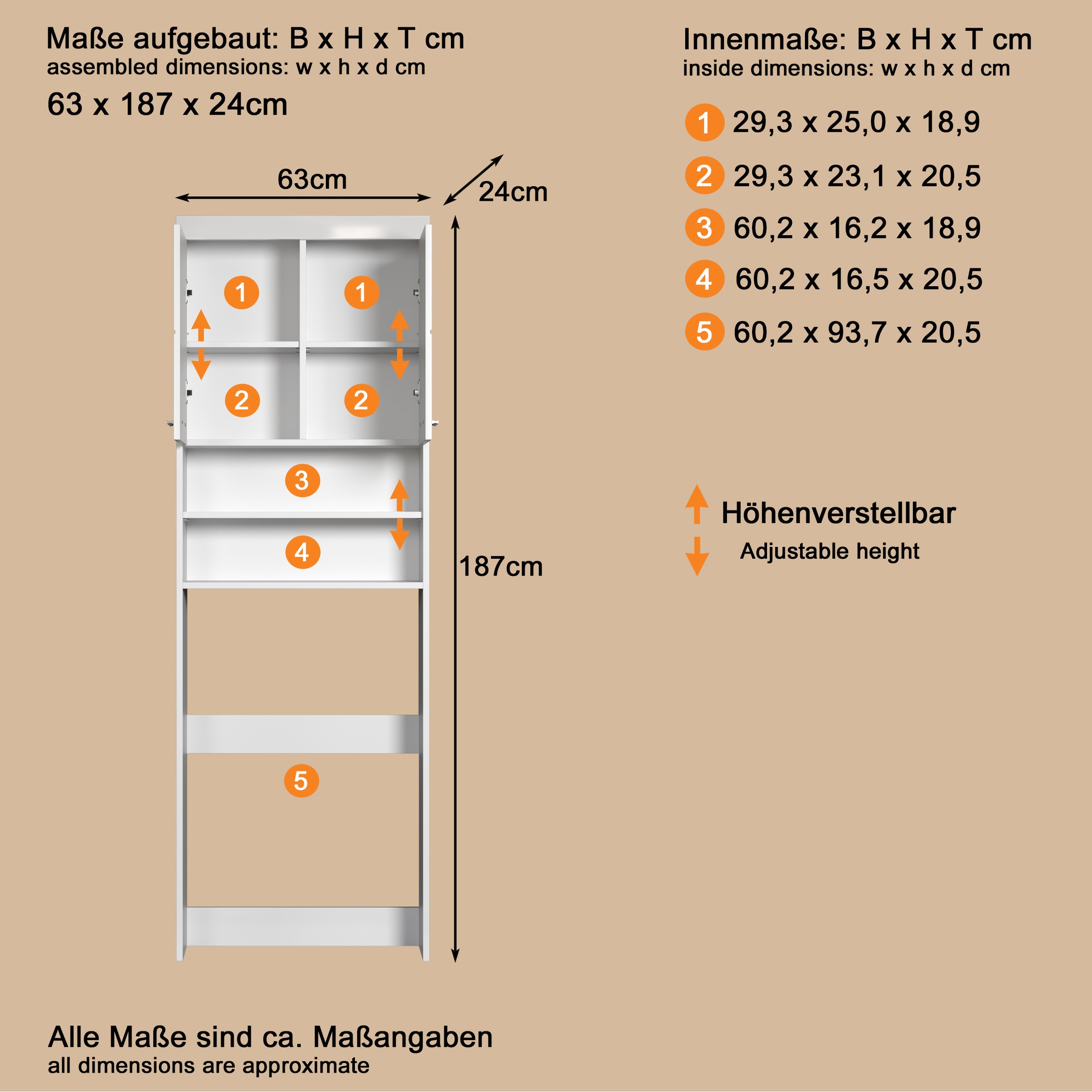welltime Waschmaschinenumbauschrank »Avena« Waschmaschinenüberbau mit 2 Fächern - (B/T/H) 63/24/187 cm