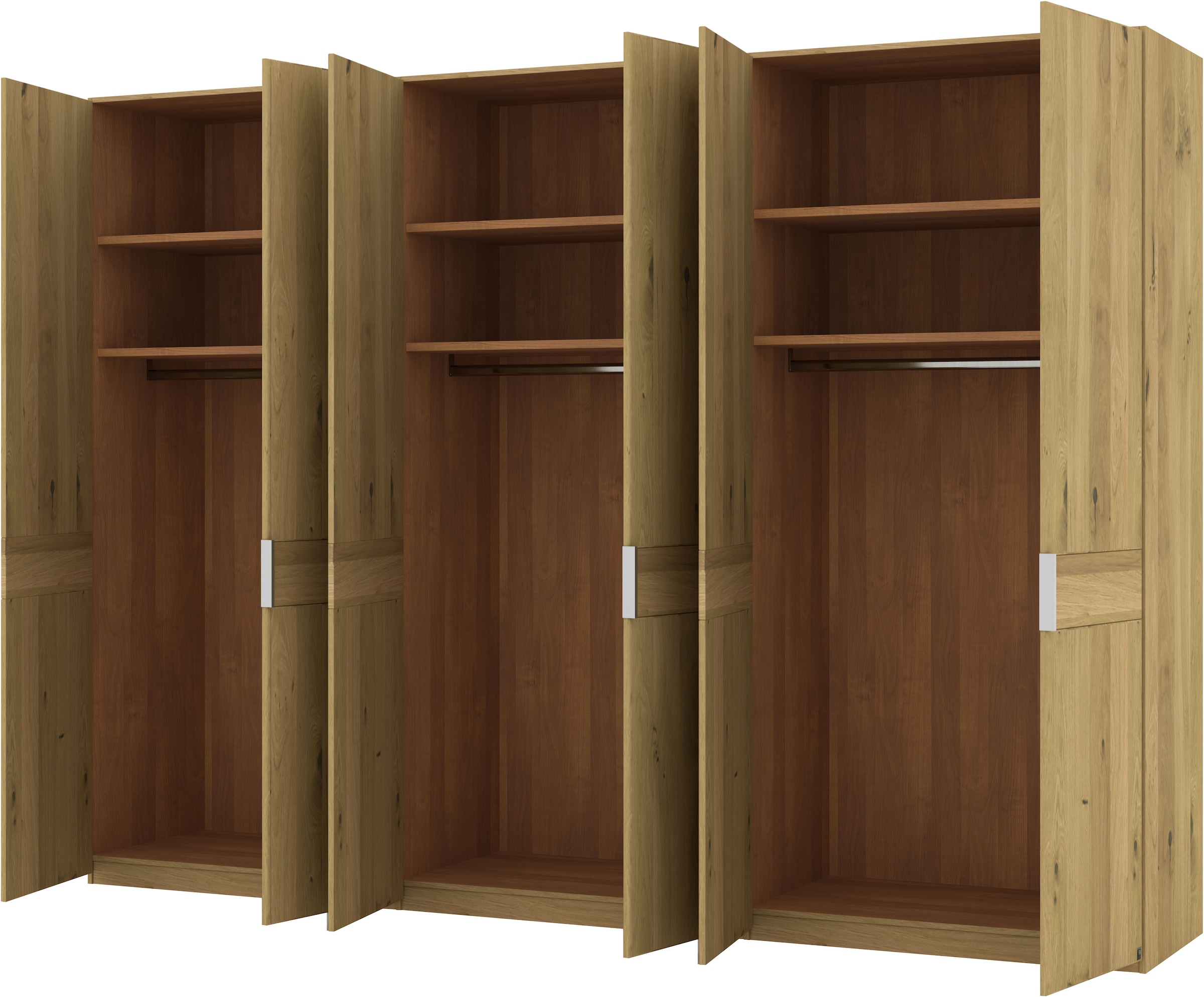 Musterring Drehtürenschrank »Savona, Kleiderschrank, Schrank, Garderobe, teilmassiv Eiche«, (mit Türdämpfern, in 5 Breiten & 2 Höhen, extra Böden, MADE IN GERMANY), Türen in Bianco-Eiche massiv, mit Querriegel, verschiedene Größen