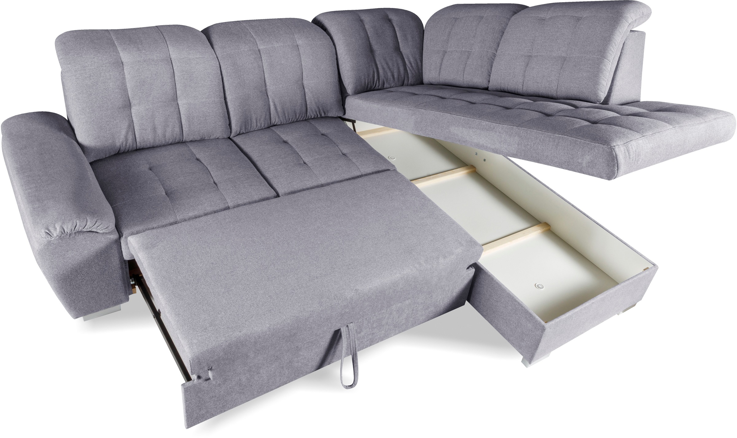 WERK2 Ecksofa »Brindisi, Multifunktion, bequem & komfortabel, Breite 263cm, L-Form«, mit verstellbaren Kopfteilen, Bettfunktion & Bettkasten