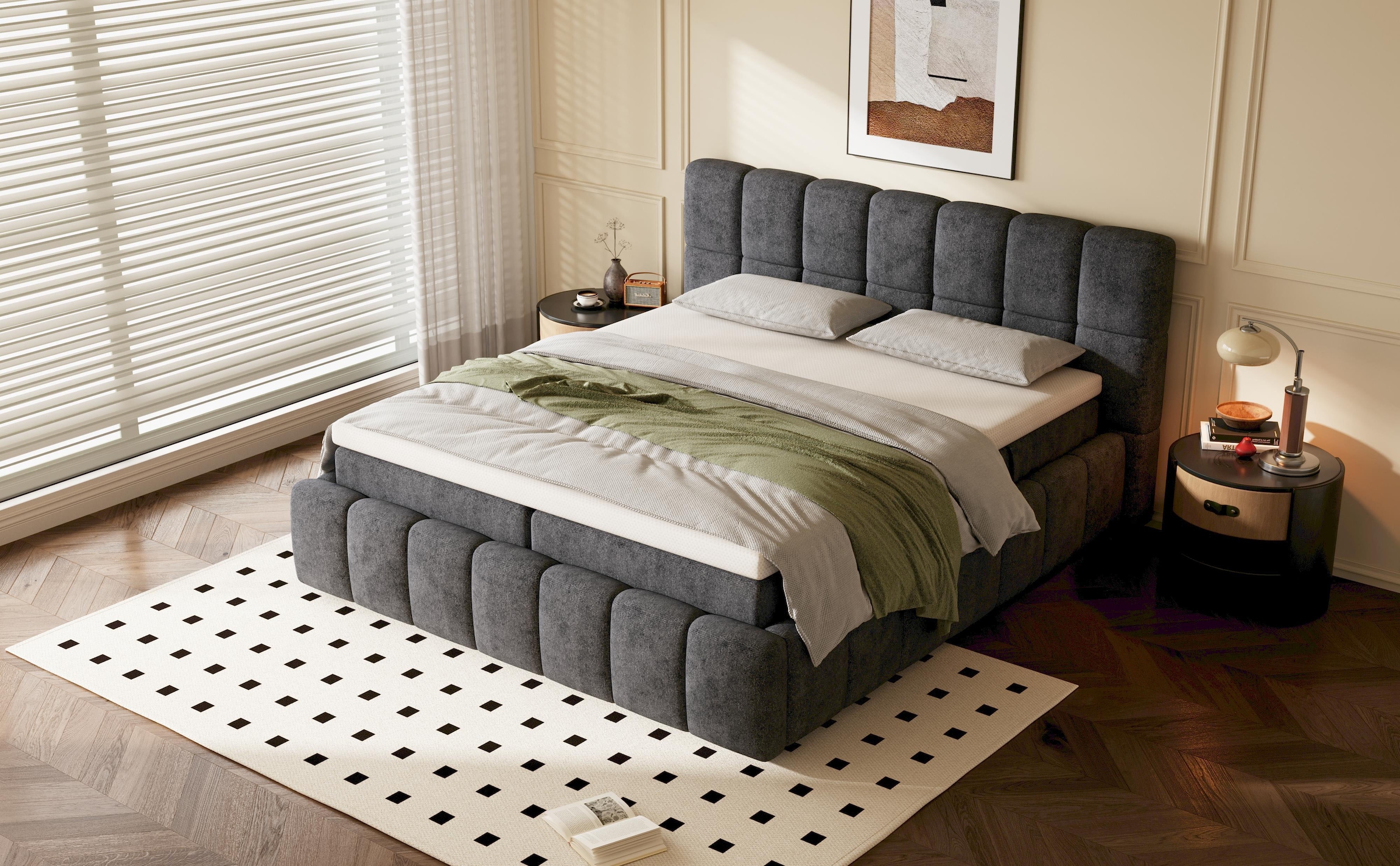 OTTO home Boxbett »AARRON, Polsterbett mit Bettkasten und Taschenfederkernmatratze (H3)« 180x200cm Liegefläche, Komfortschaumtopper (7cm)
