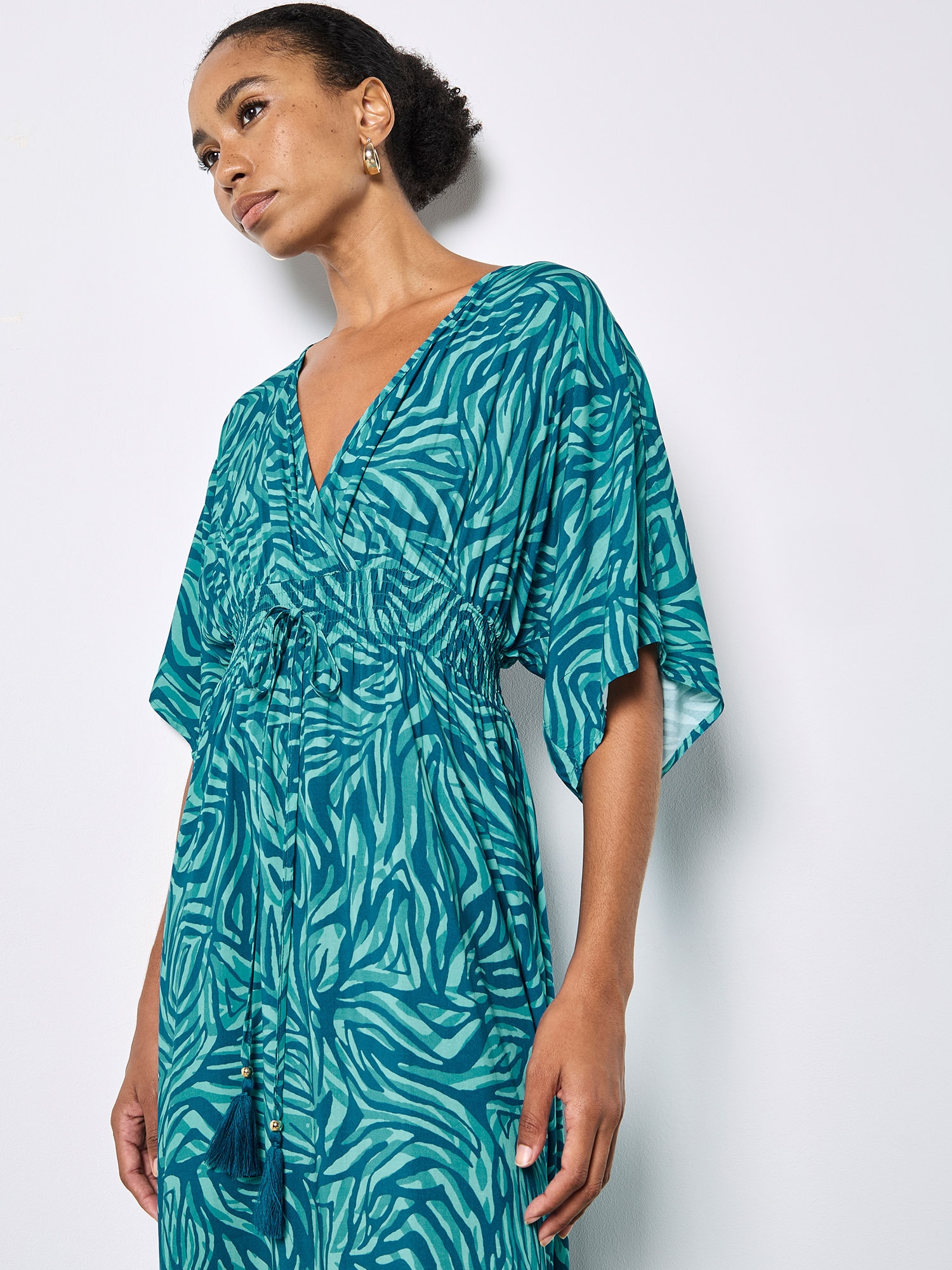 Apricot Midikleid »Maxikleid« mit Kordel, 2 tlg. mit Zebra-Print und Kimono-Ärmeln
