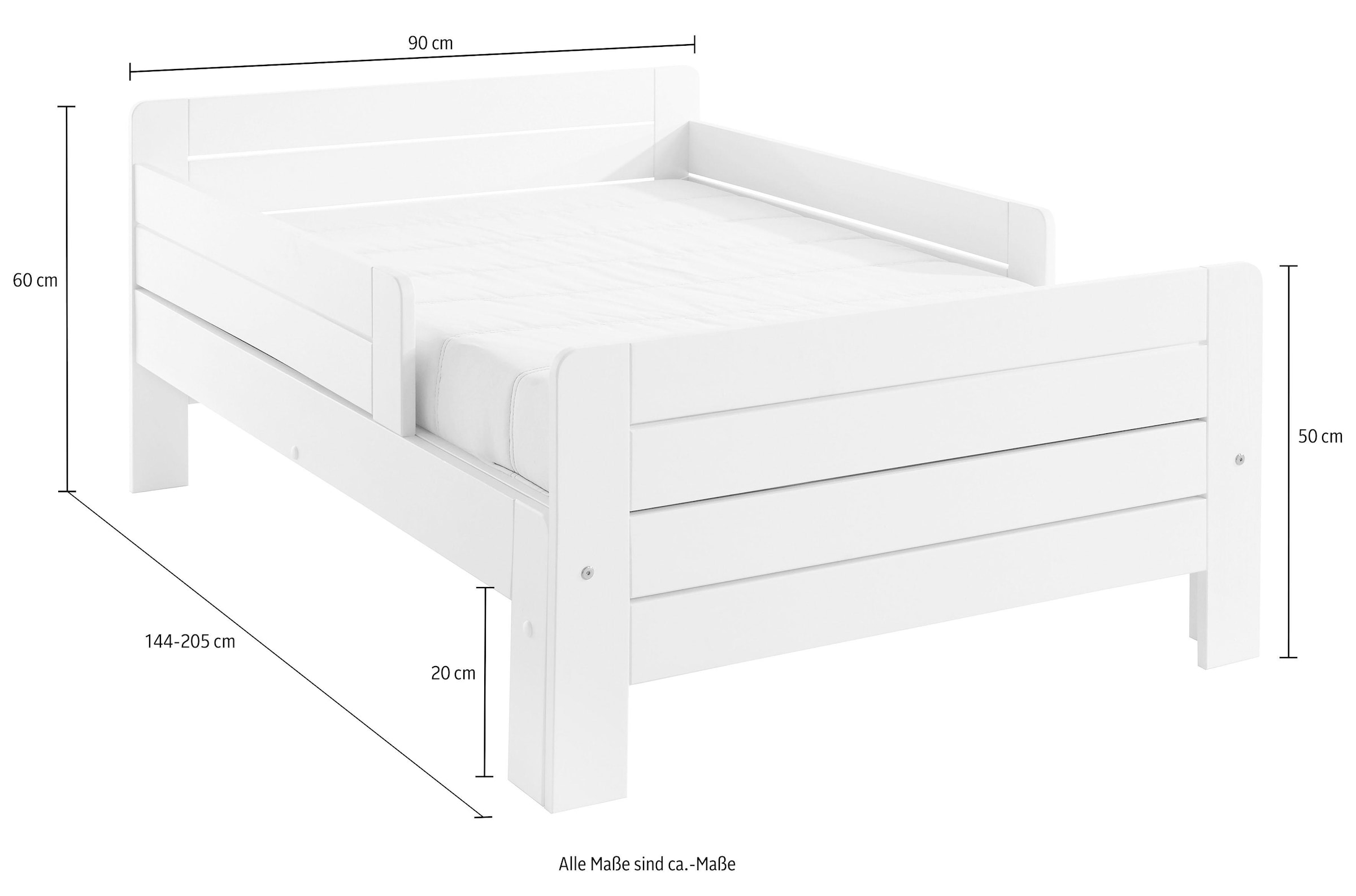 Lüttenhütt Funktionsbett »"LOTTE " Bestseller! Kinderbett mit Rausfallschutz, Schublade optional«, (ausziehbar von 140cm-200cm Länge), Mitwachsend, FSC® zertifiziertes Massivholz