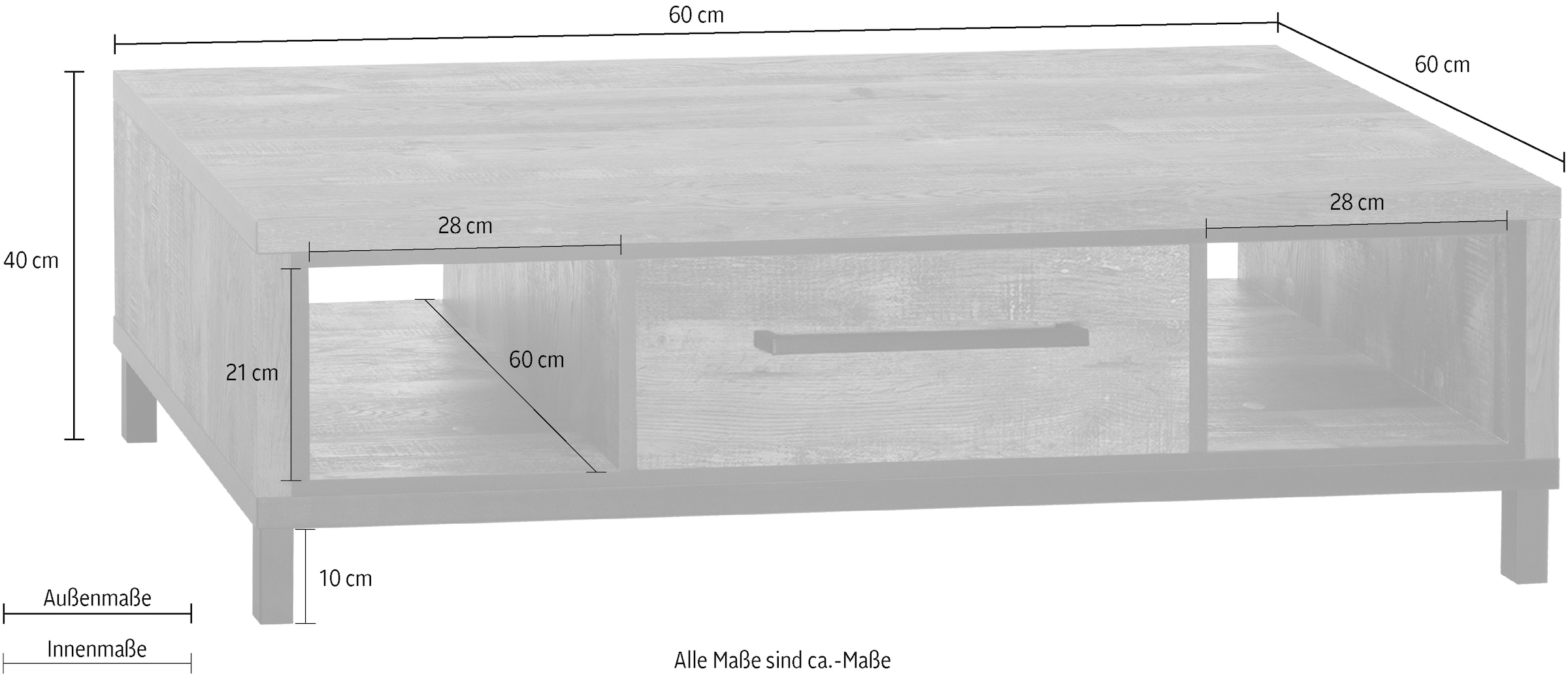 OMG Design Couchtisch »Vasto«, (1 St.), mit Schublade und Stauräumen