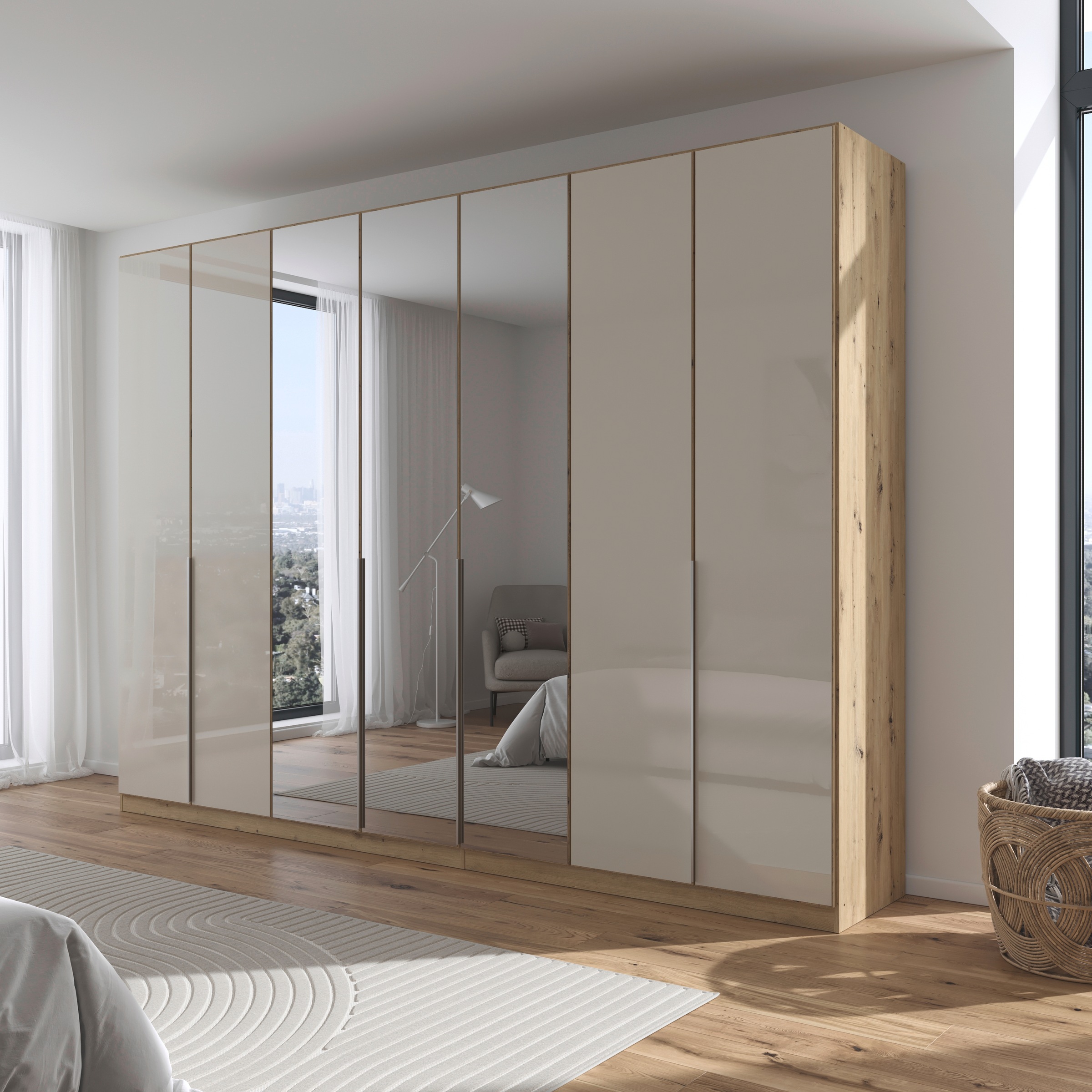 rauch Drehtürenschrank »Kleiderschrank Kleiderschränke Schrank Garderobe AGORDO mit Glasfront«, (in zwei Griff-Farben), durchdachte Innenausstattung, in 6 Breiten und 2 Höhen MADE IN GERMANY