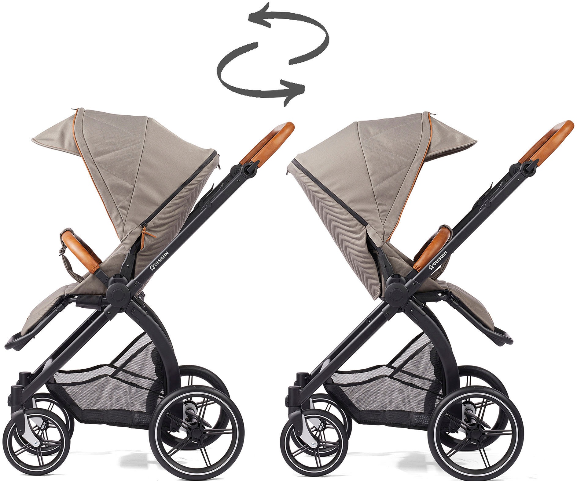 Gesslein Kombi-Kinderwagen »FX4 Soft+ mit Aufsatz Style, taube/cognac«, mit Babywanne C3 und Babyschalenadapter