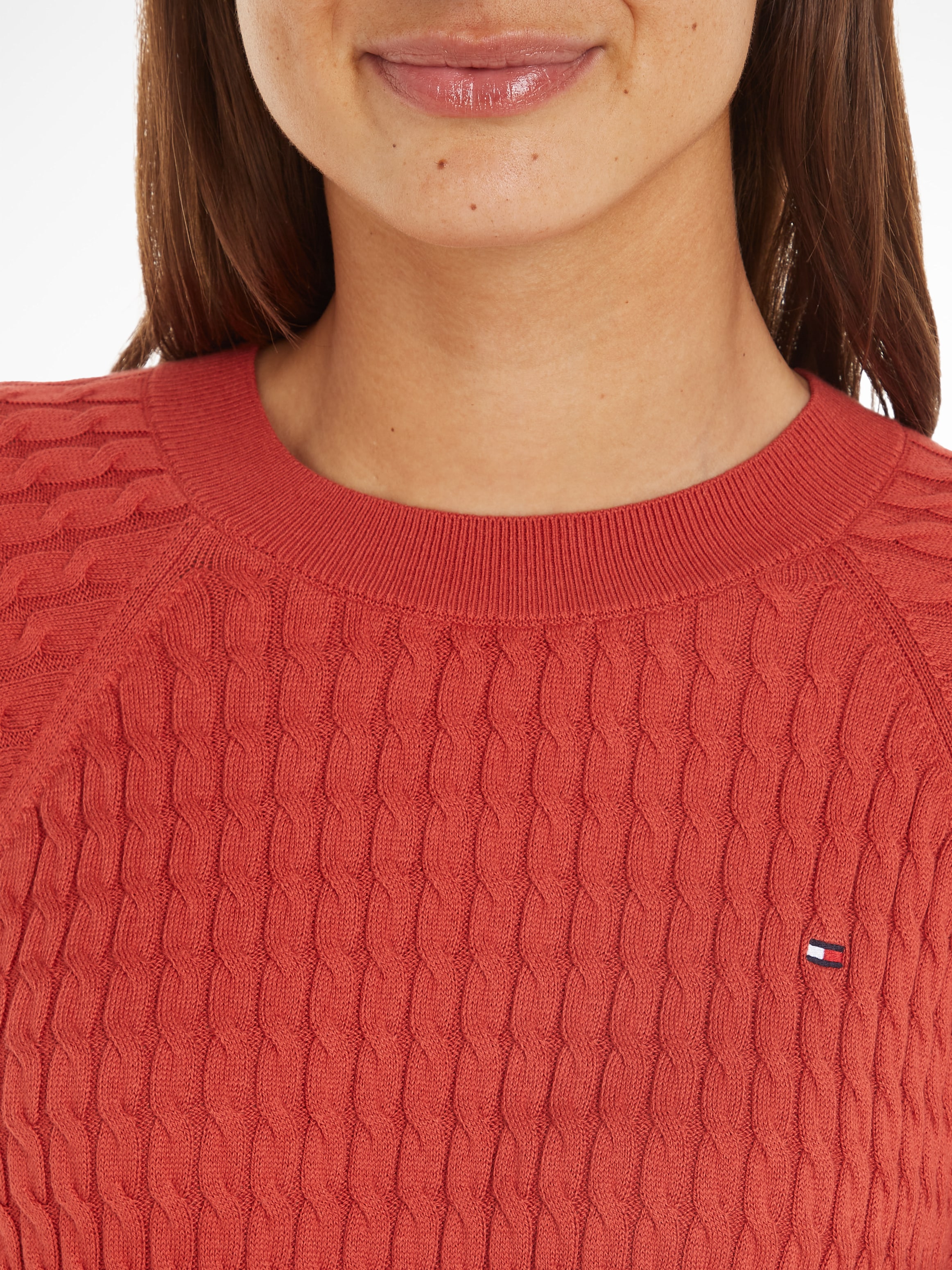 Tommy Hilfiger Rundhalspullover »CO CABLE C-NK SWEATER«, mit Zopfmuster