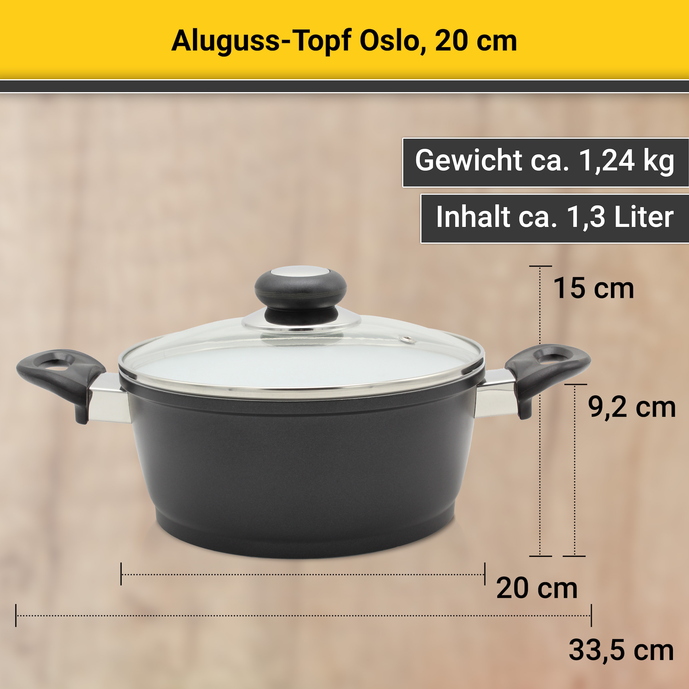 Krüger Fleischtopf »Aluguss Topf mit Glasdeckel Oslo«, Aluminiumguss, (1 tlg.), für Induktions-Kochfelder geeignet