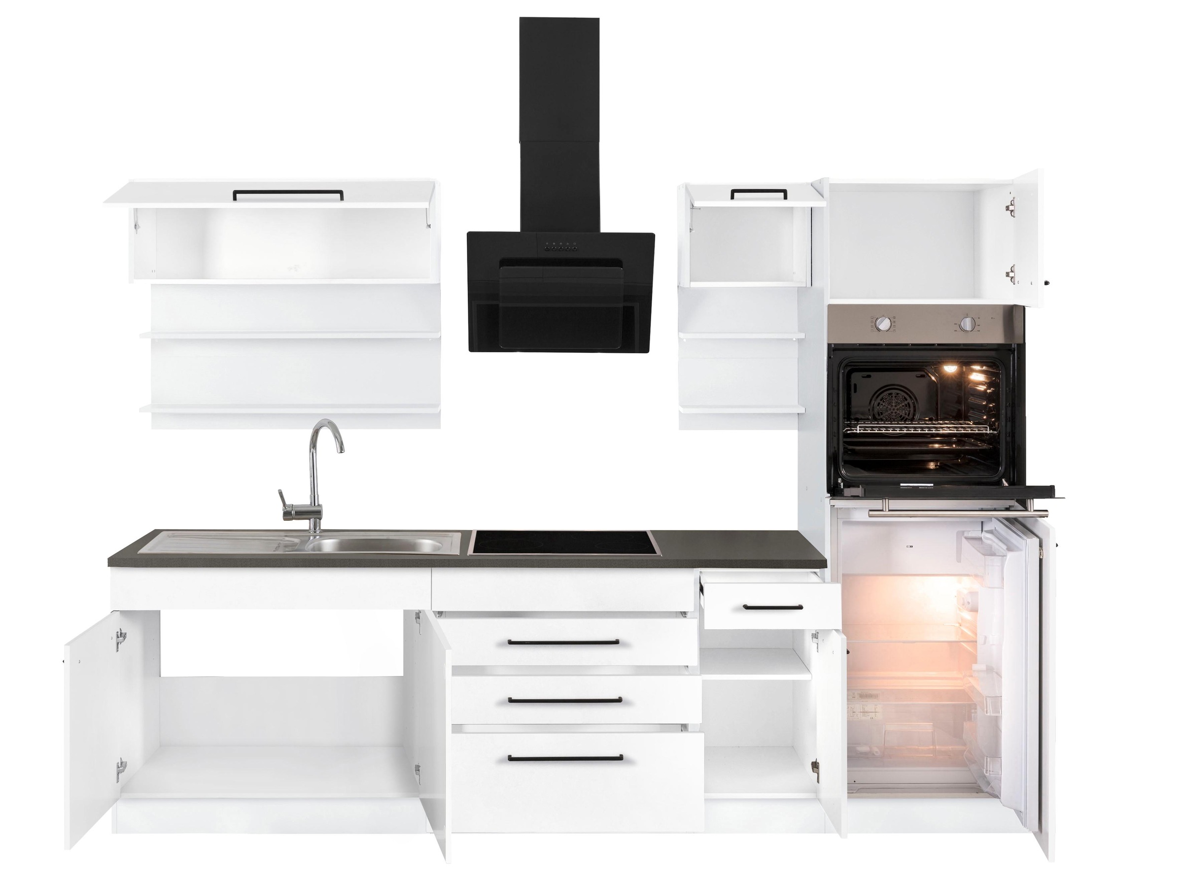 KOCHSTATION Küchenzeile »KS-Tulsa« ohne E-Geräte, Breite 290 cm, schwarze Metallgriffe, MDF Fronten