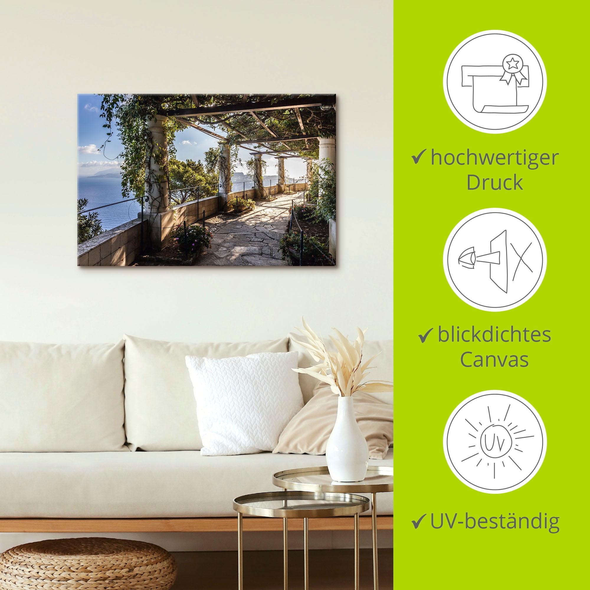 Artland Wandbild »Garten der Villa San Michele auf Capri«, Gebäude, (1 St.), als Alubild, Outdoorbild, Leinwandbild, Poster, Wandaufkleber