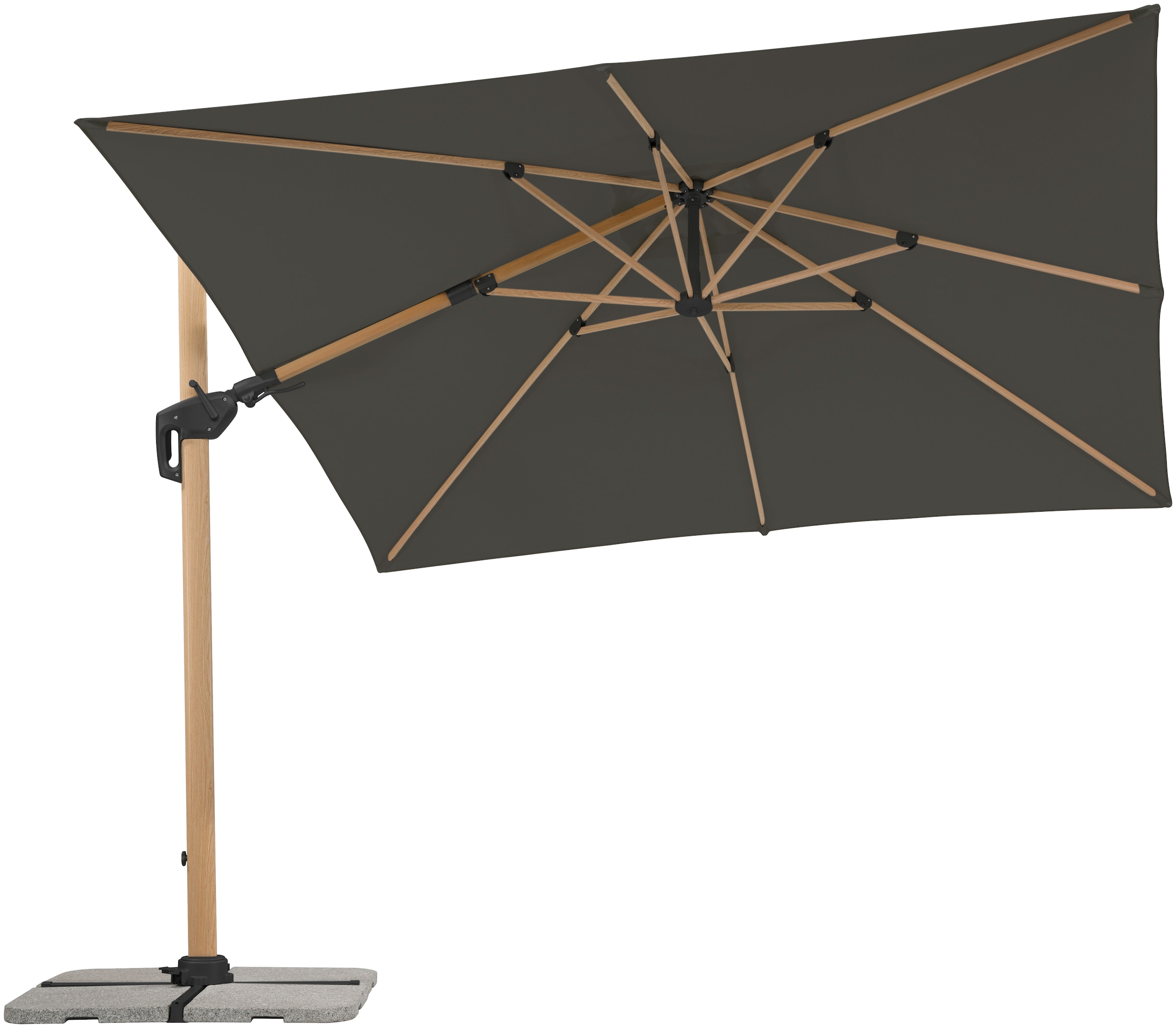 Schneider Schirme Ampelschirm »Rhodos Twist Woody«, mit Schutzhülle und Schirmständer, ohne Wegeplatten