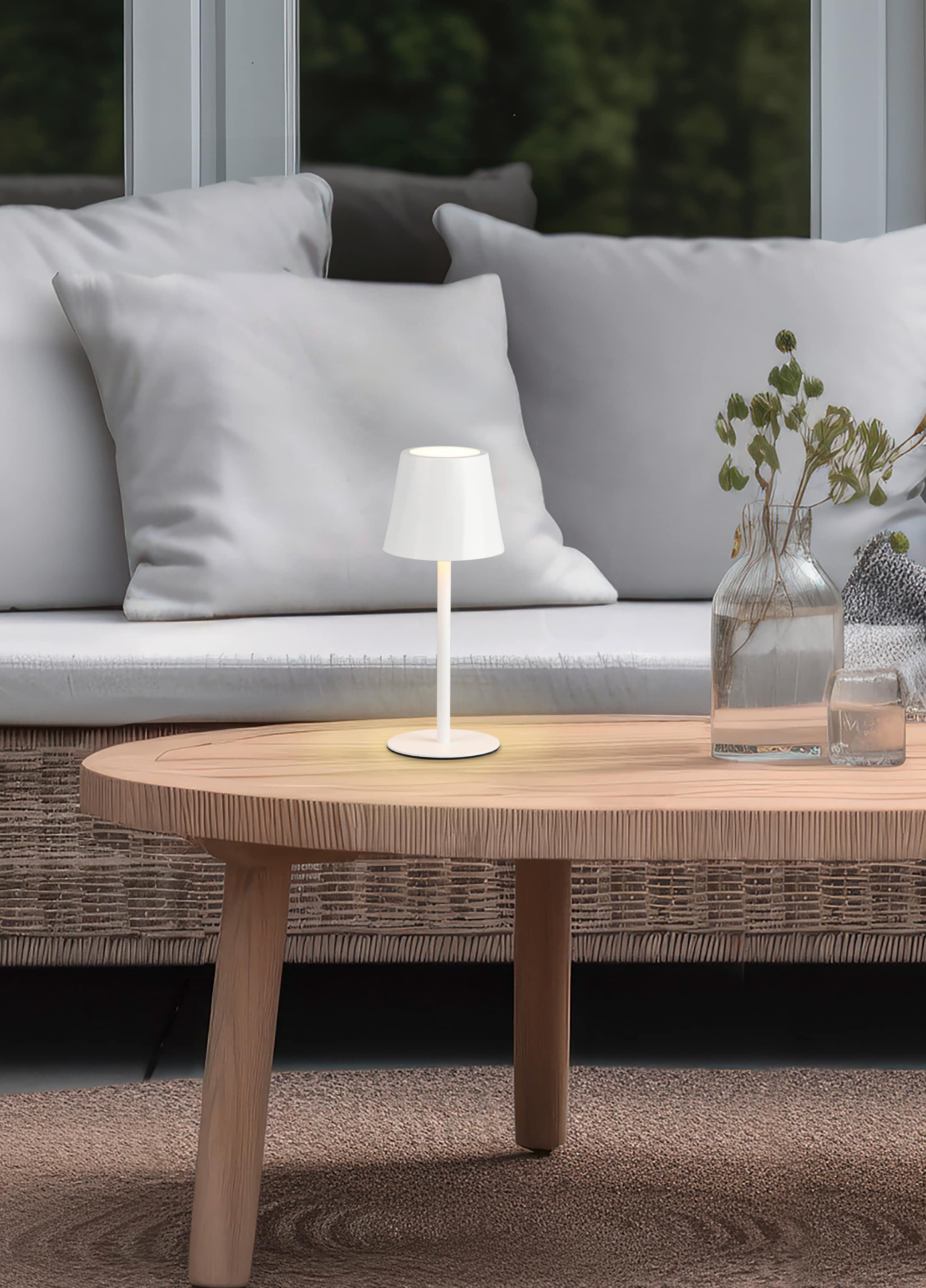 REALITY Leuchten LED Tischleuchte »DIAZ, Outdoor Akku Tischlampe Höhe 21 cm Ø 8,5 cm, IP44, Touchdimmer« LED-Board 1 Stk. Farbwechsler | warmweiß - kaltweiß CCT Lichtfarbe einstellbar 2700-6500K, 160 Lumen, 1,6W, USB Anschluss