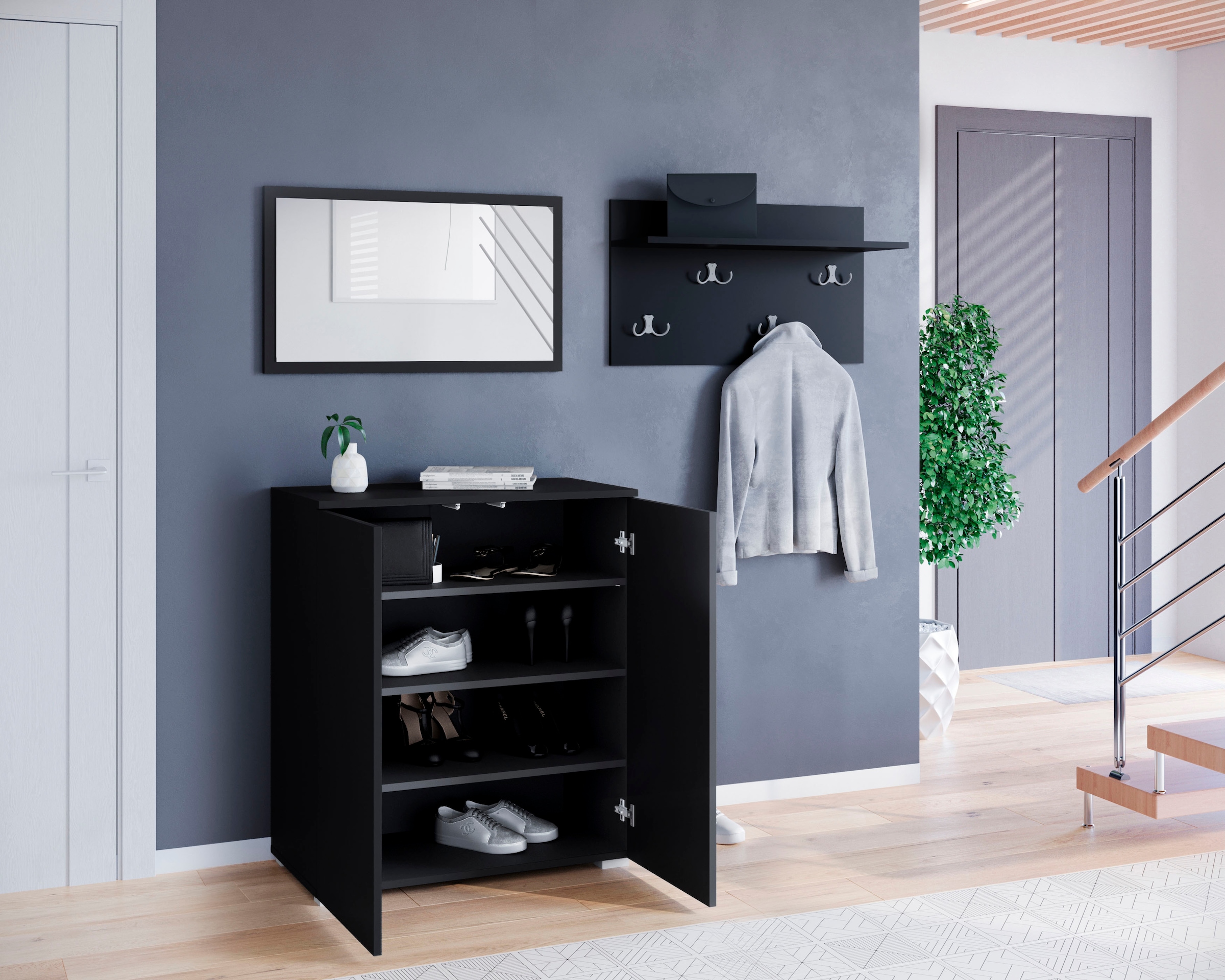 INOSIGN Garderoben-Set »PARIS/ TOKYO«, (Komplett-Set, 3 St.), Kompaktgarderobe Breite 150cm mit Spiegel für Ihren Eingangsbereich