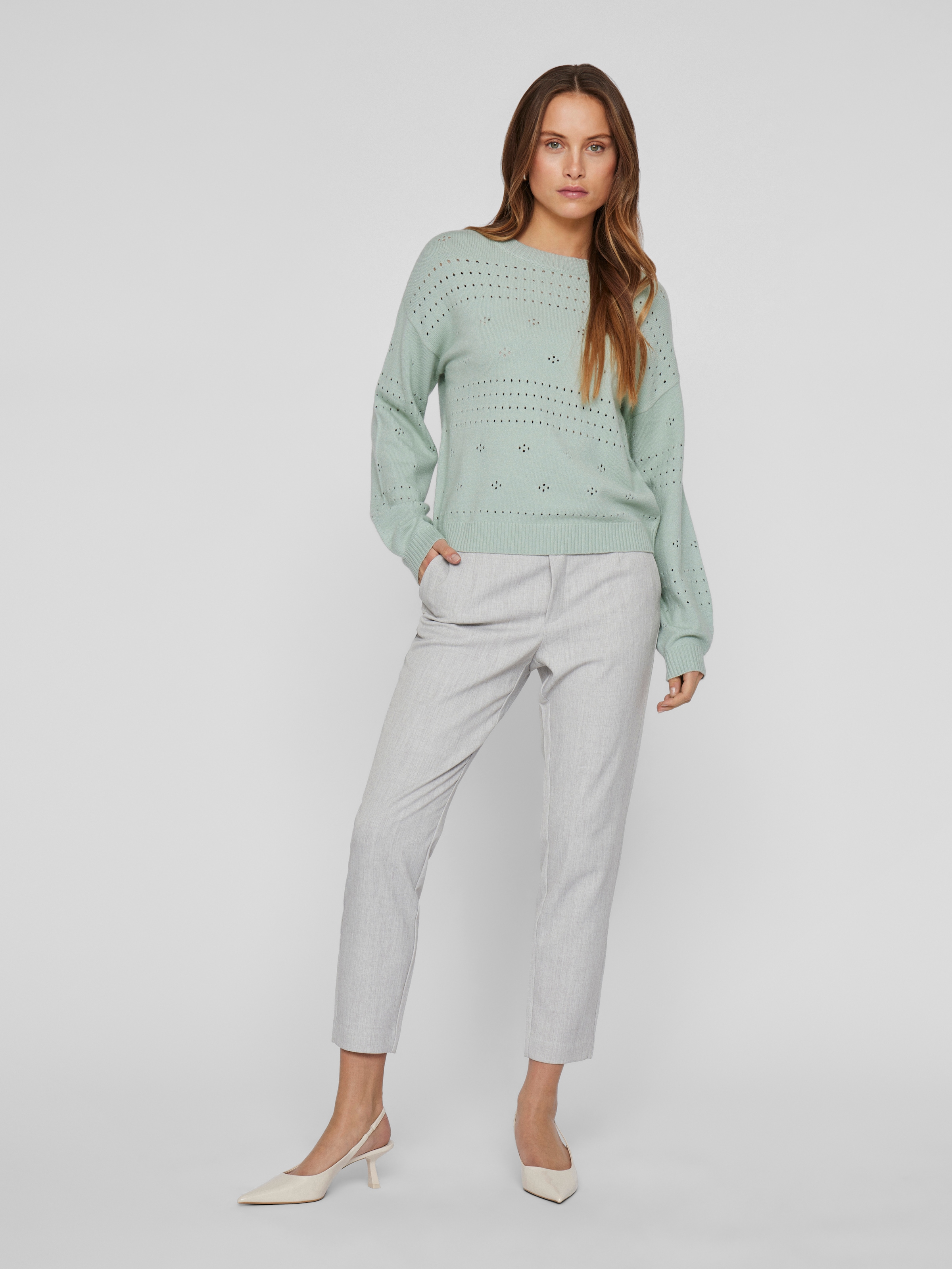 Vila Rundhalspullover »VIRIL L/S O-NECK POINTELLE KNIT TOP-NOOS«