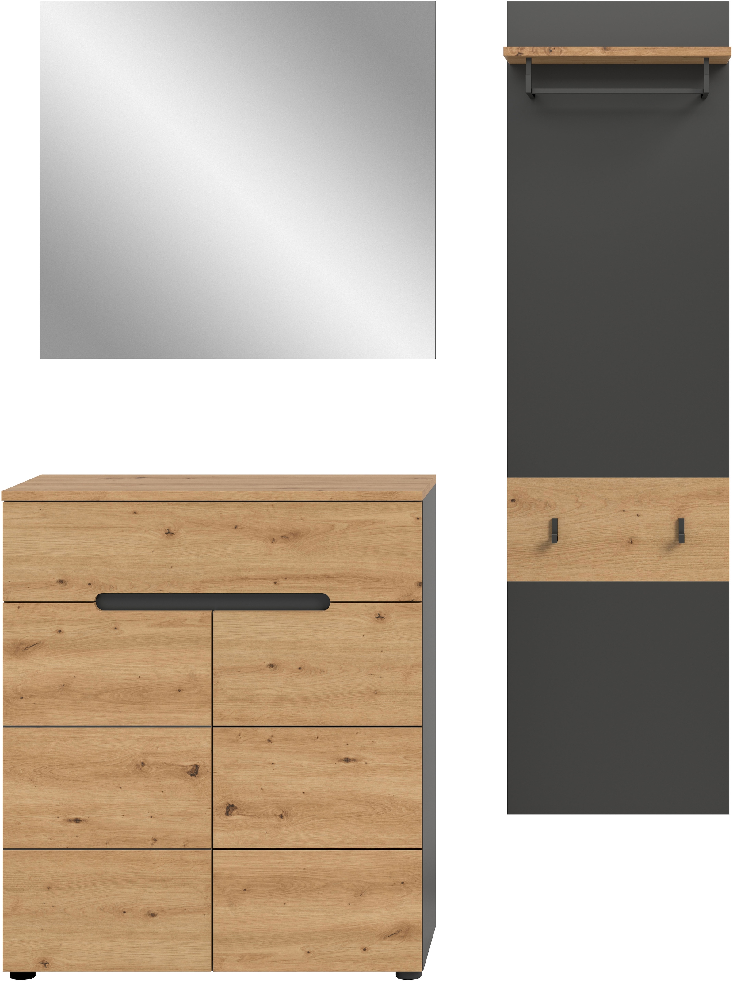 INOSIGN Garderoben-Set »REHAT, TOPSELLER!, 3-teilig, Breite 140 cm, individuell erweiterbar« Set, bestehend aus: Kommode, Spiegel und Garderobenpaneel, 3 Stk. tlg.