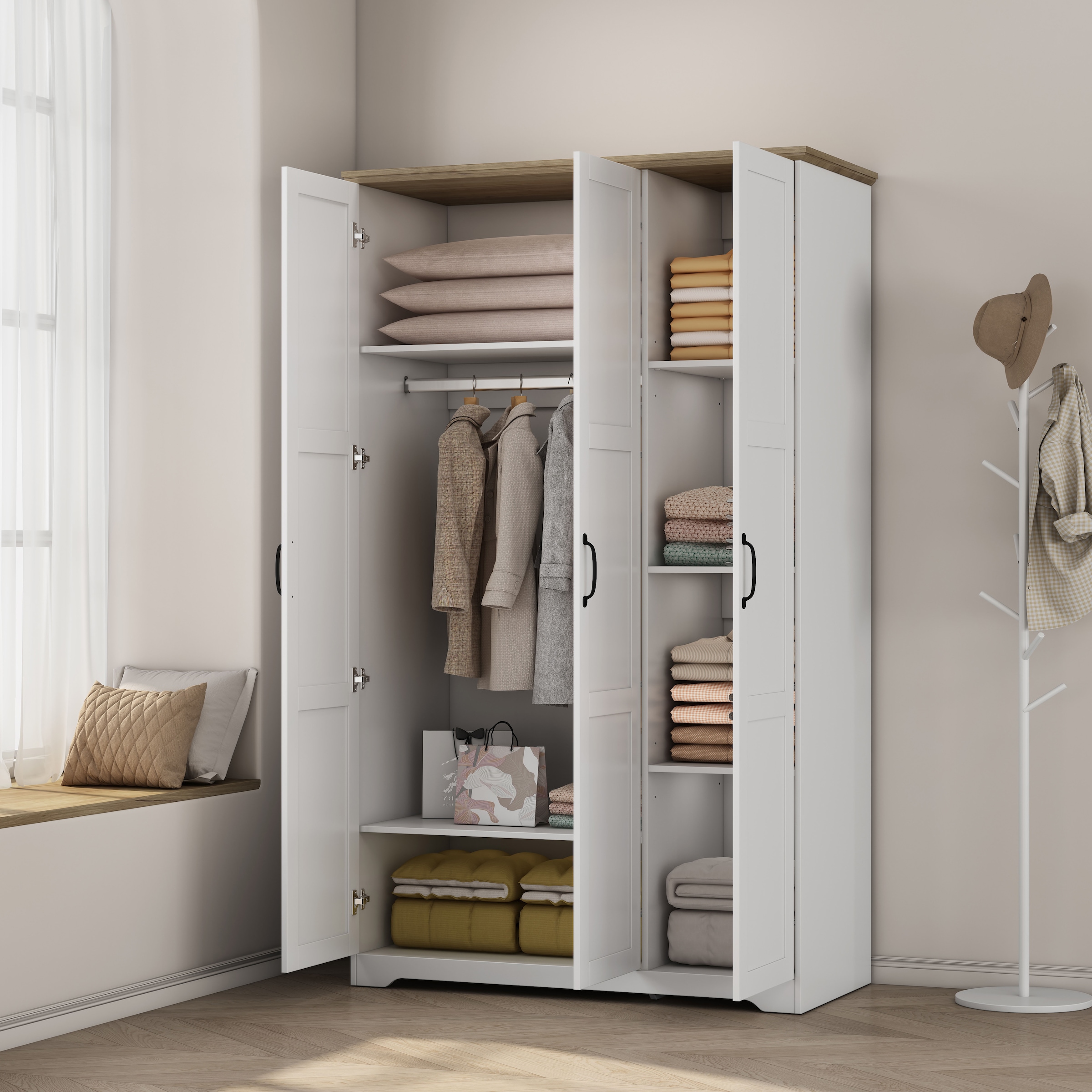 OTTO home Kleiderschrank »Emmilia Schrank Schlafzimmerschrank im Landhaus Design« Mit vielen Einlegeböden und Softclose,  Landhaus Schrank mit  3 Türen Breite 120,4 cm, Höhe 2m