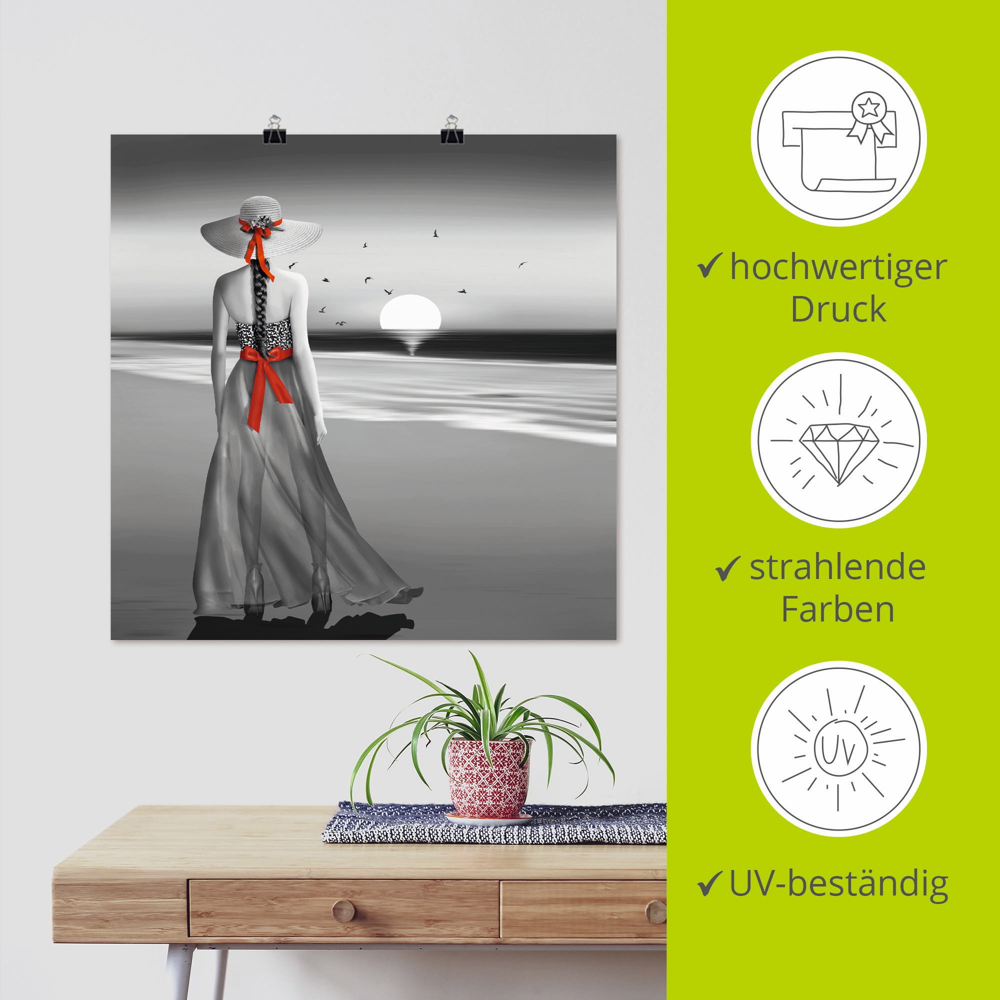 Artland Wandbild »Ein Blick zurück aufs Meer«, Frau, (1 St.), als Alubild, Outdoorbild, Leinwandbild, Poster, Wandaufkleber