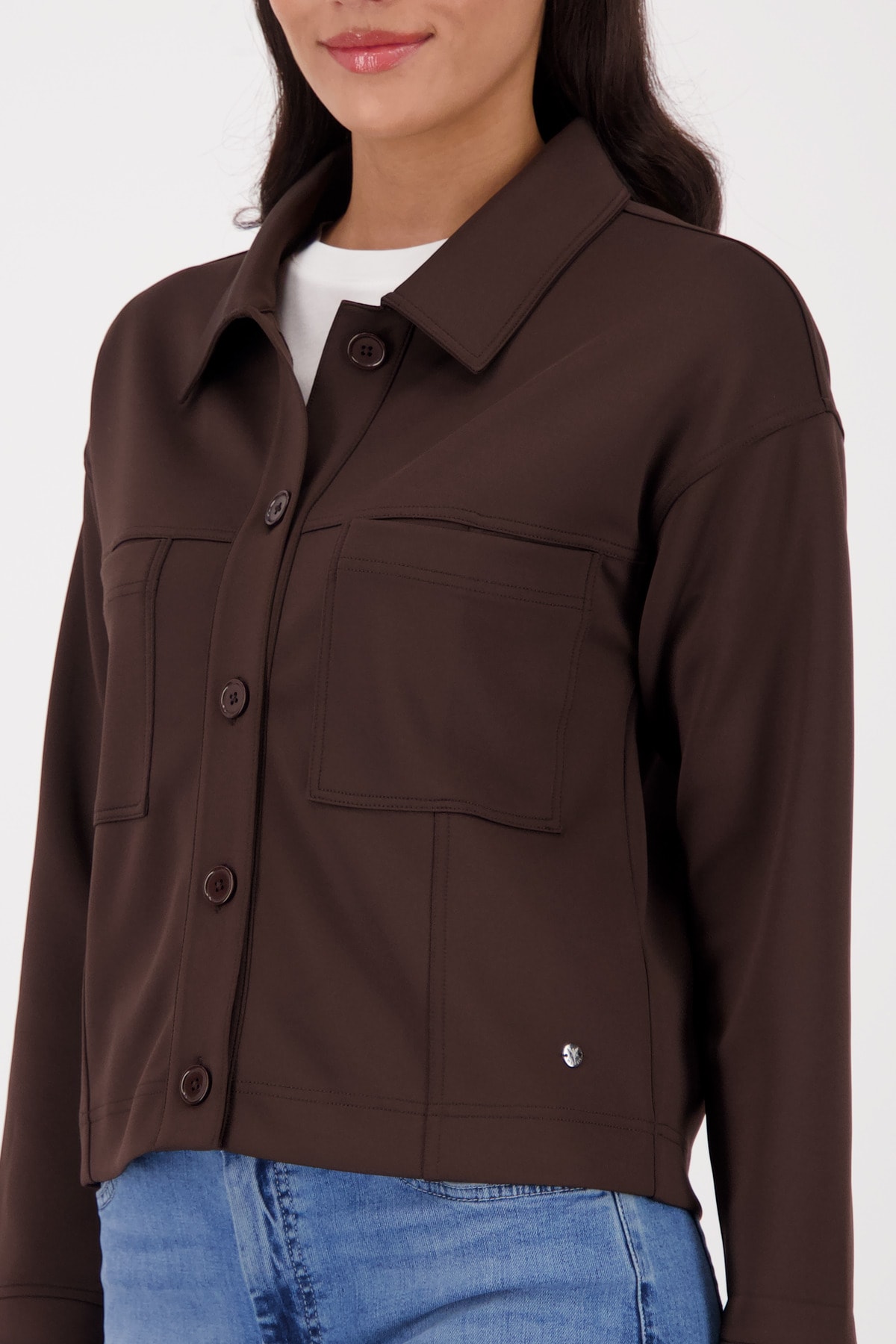 Monari Sweatjacke Hemdkragen, große Brusttaschen, elastische Qualität