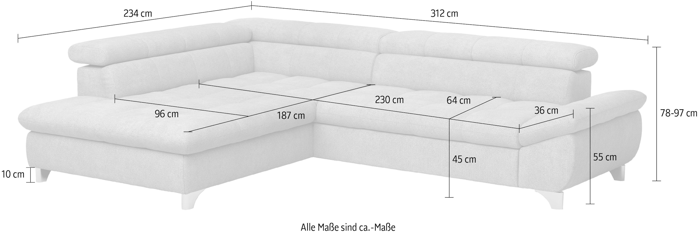 COTTA Ecksofa »Gemini L-Form«, mit Kopfverstellung, optional mit Schlaffunktion bzw. XXL-Sitzfläche
