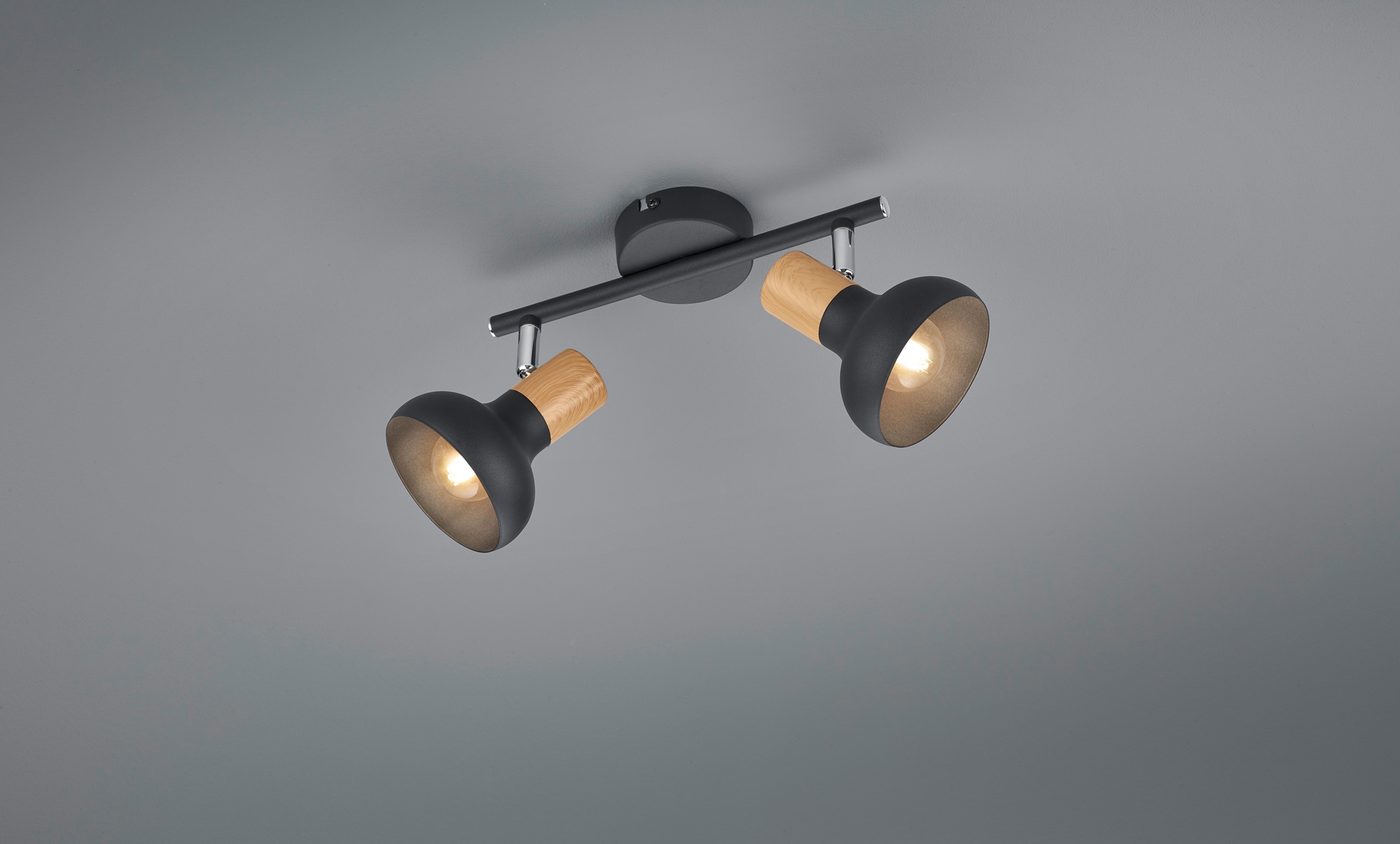 REALITY Leuchten Deckenstrahler »LATIKA, Strahler 2-flammig, exkl 2x E14 max 10W, Deckenspot Wandspot« E14 1 Stk. warmweiß - kaltweiß schwenkbarer Strahler, Metall und Holzoptik Lackierung, Spot Licht