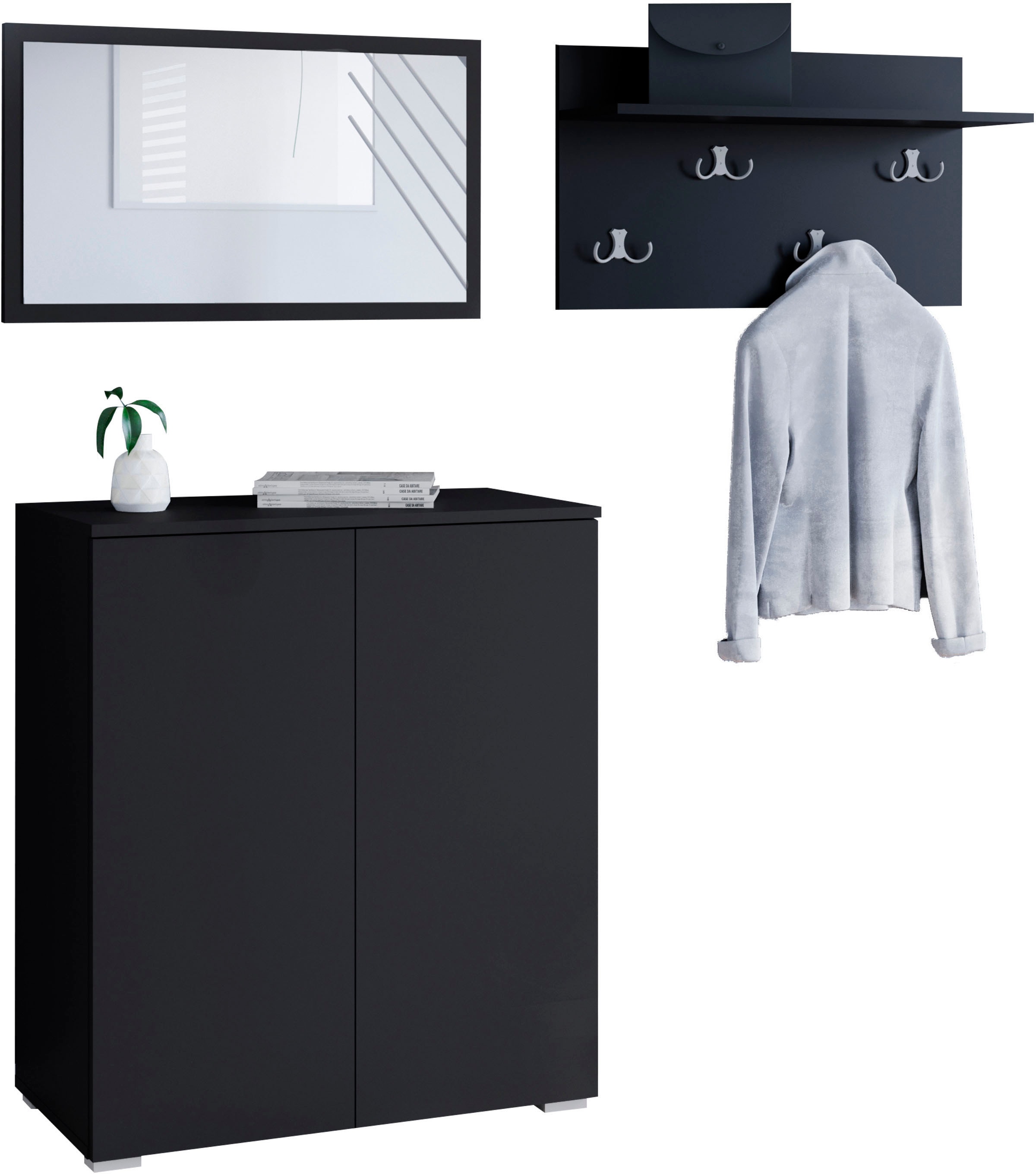 INOSIGN Garderoben-Set »PARIS/ TOKYO«, (Komplett-Set, 3 St.), Kompaktgarderobe Breite 150cm mit Spiegel für Ihren Eingangsbereich
