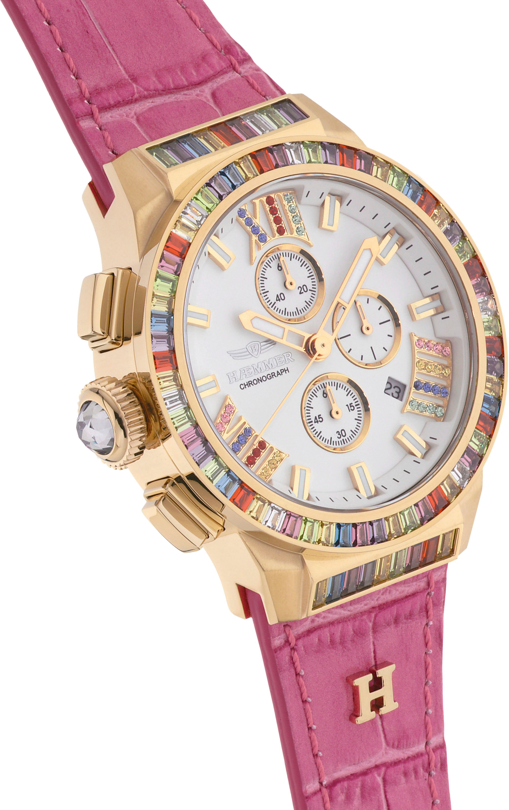 HAEMMER GERMANY Chronograph »GLORIOUS«, Quarzuhr, Damenuhr, Datum, Stoppfunktion, Saphirglas, Lederarmband