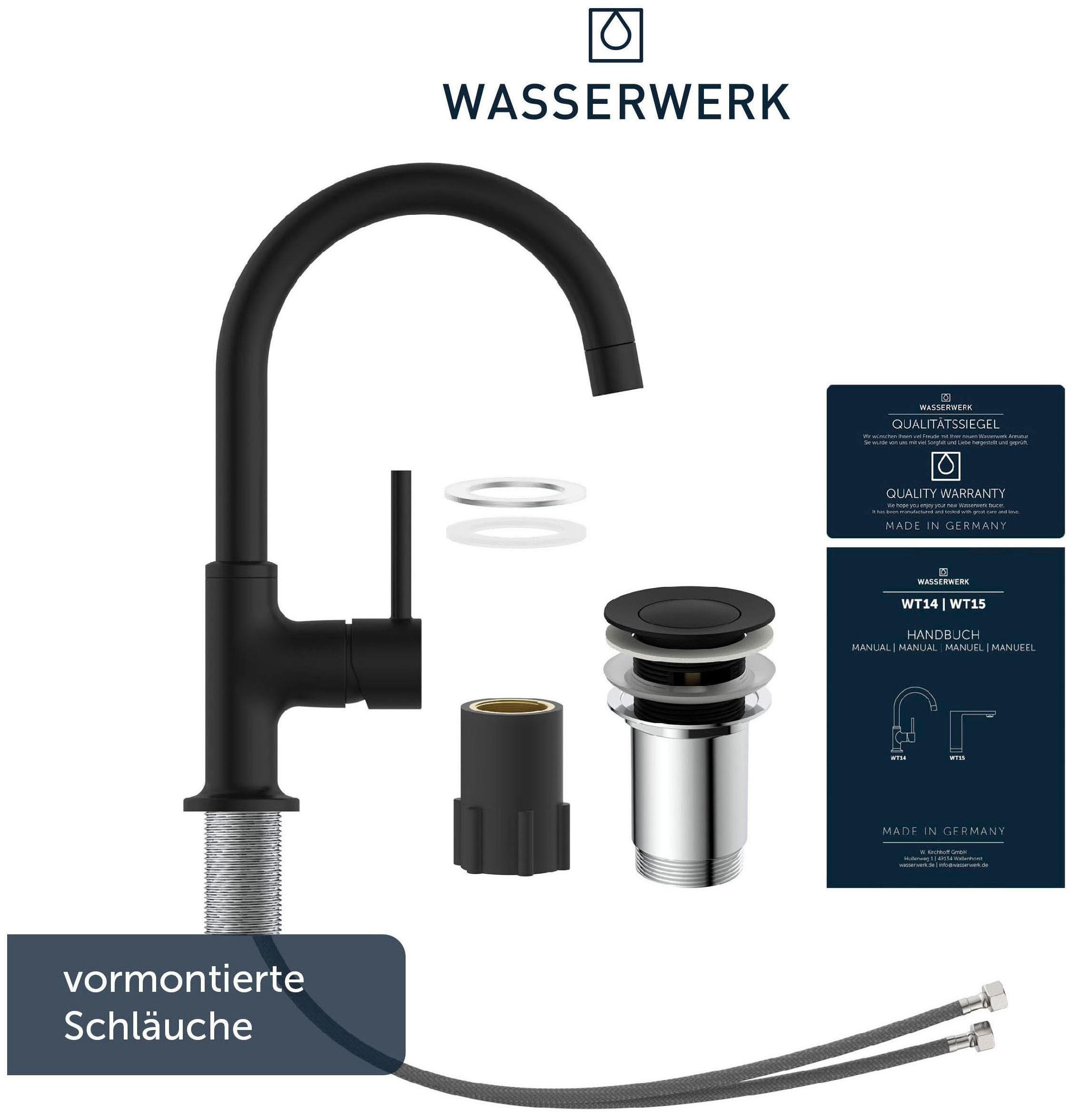 WASSERWERK Waschtischarmatur »WT 14«, inkl. Popup, 360° schwenkbar, geräuscharm, wassersparend