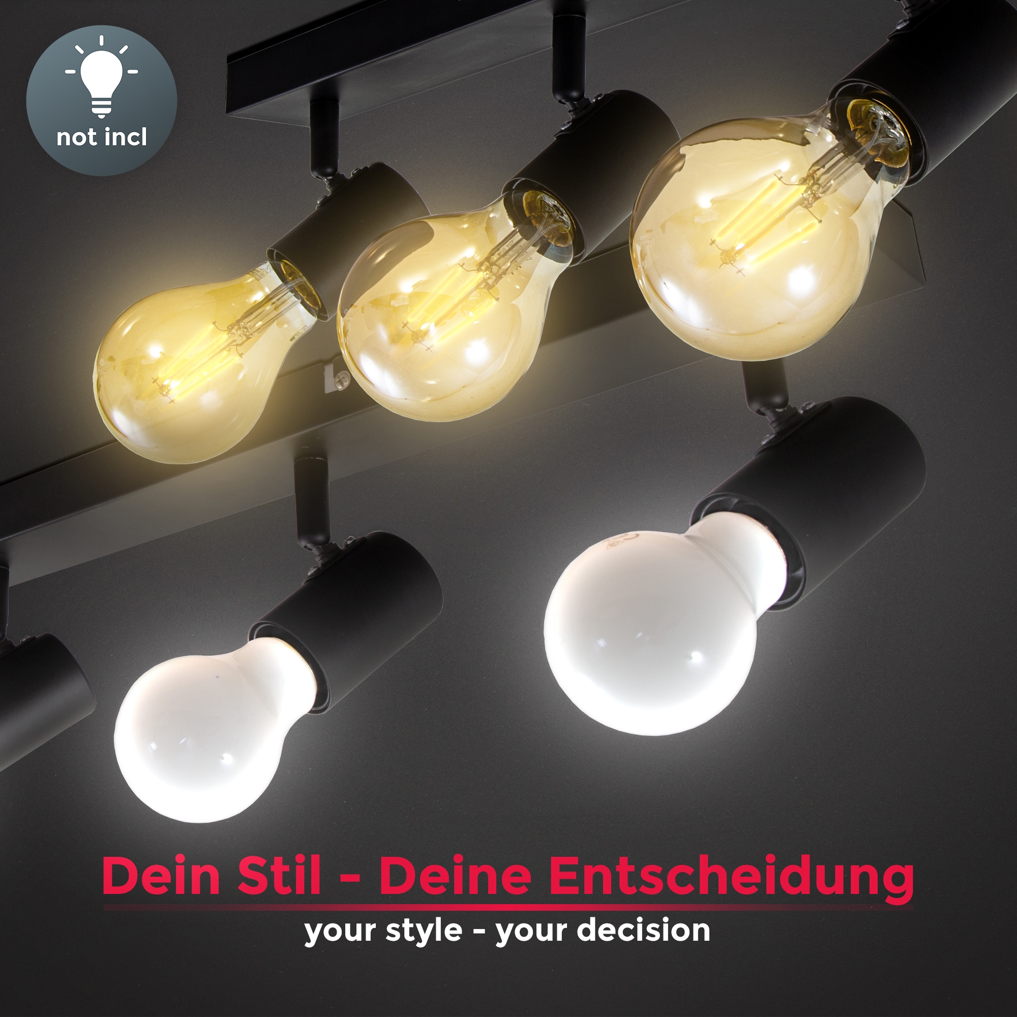 B.K.Licht LED Deckenspots, 4 flammig, Leuchtmittel E27 | ohne Leuchtmittel, LED Vintage Deckenlampe Retro Deckenleuchte schwarz Industrie E27