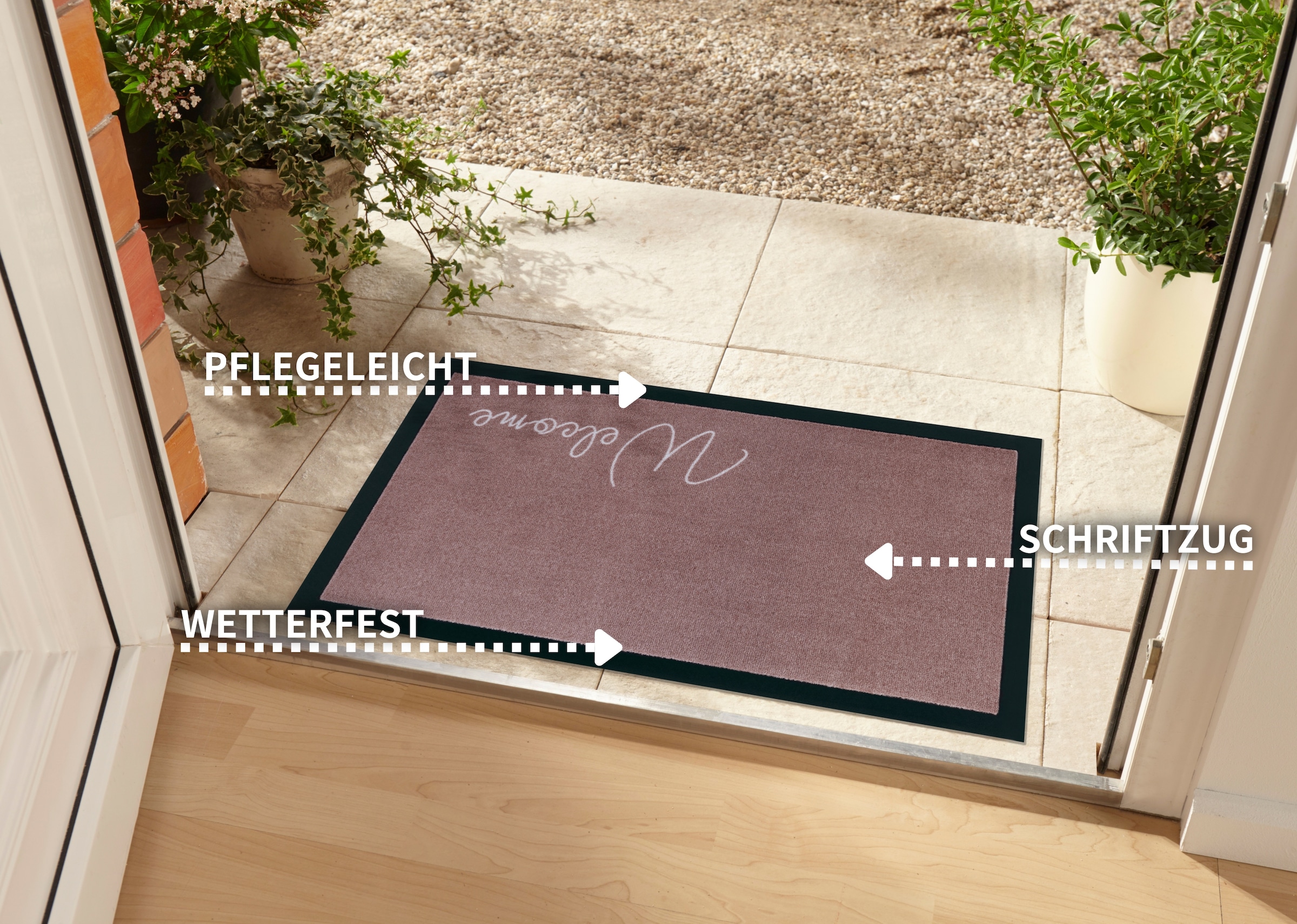 my home Fußmatte »Welcome«, rechteckig, 5 mm Höhe, Schmutzfangmatte, Türmatte, In- und Outdoor, Schrift, Läufer, waschbar