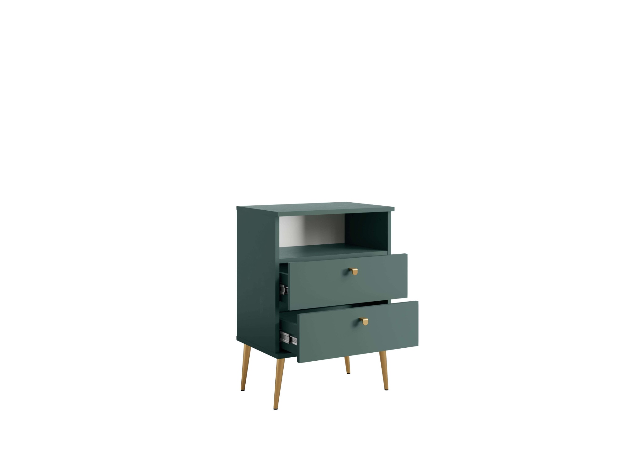 INOSIGN Nachttisch »Elyria, Metallgriffe, FSC-zertifizierter Holzwerkstoff«, (Nachtkommode B/T/H 50/34/69cm), mit 2 Schubladen, 1 offenes Fach, viele Farben mit goldfb. Details
